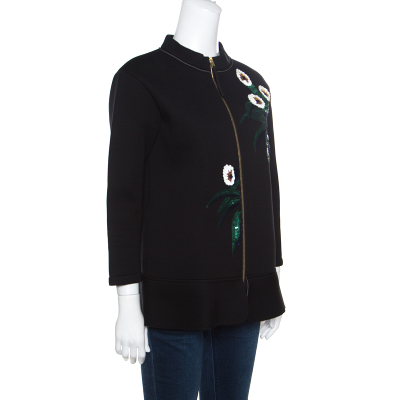 

Marni Black Floral Sequin Embellished Zip Front Padded Jacket