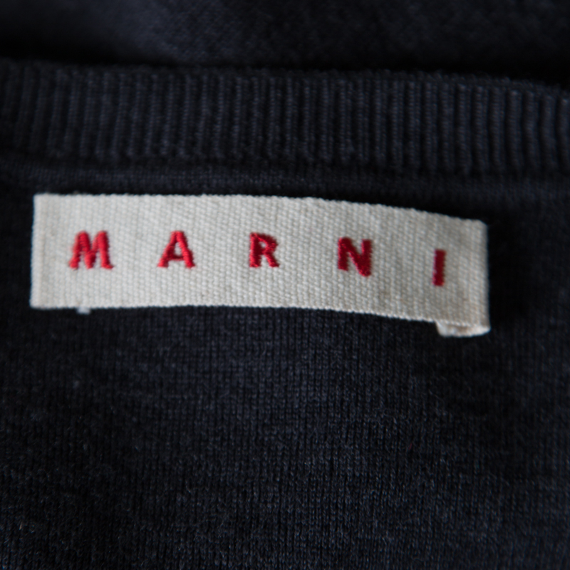 Pre-owned Marni Dark Grey Wool Crystal Embellished V Neck Jumper M