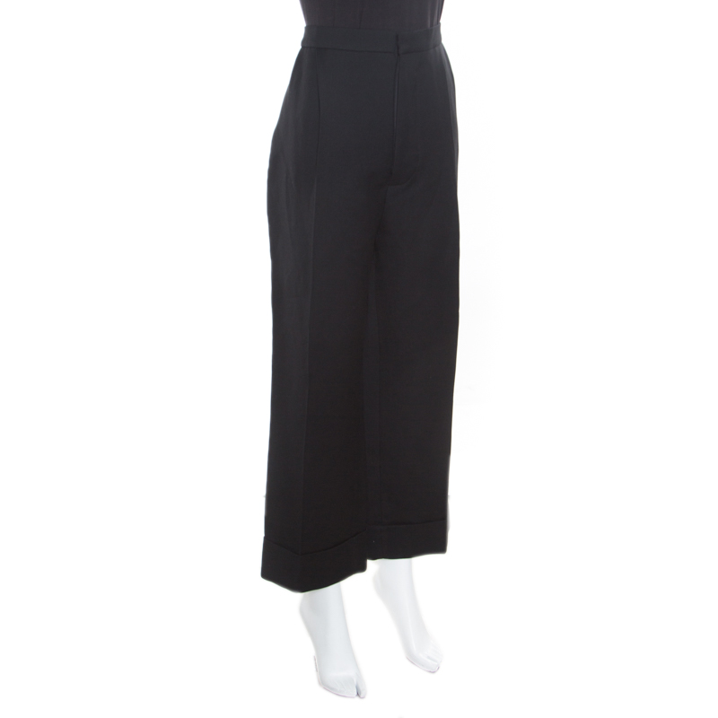 

Marni Black Silk and Wool Blend Pegged Cropped Trousers