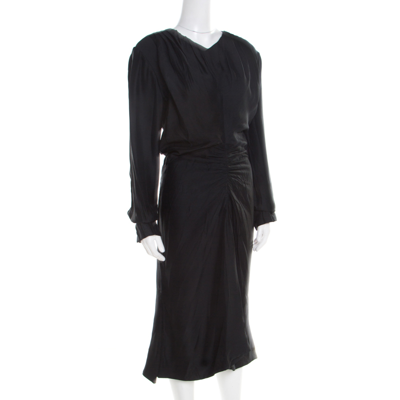 

Marni Black Ruched Long Sleeve V-Neck Dress