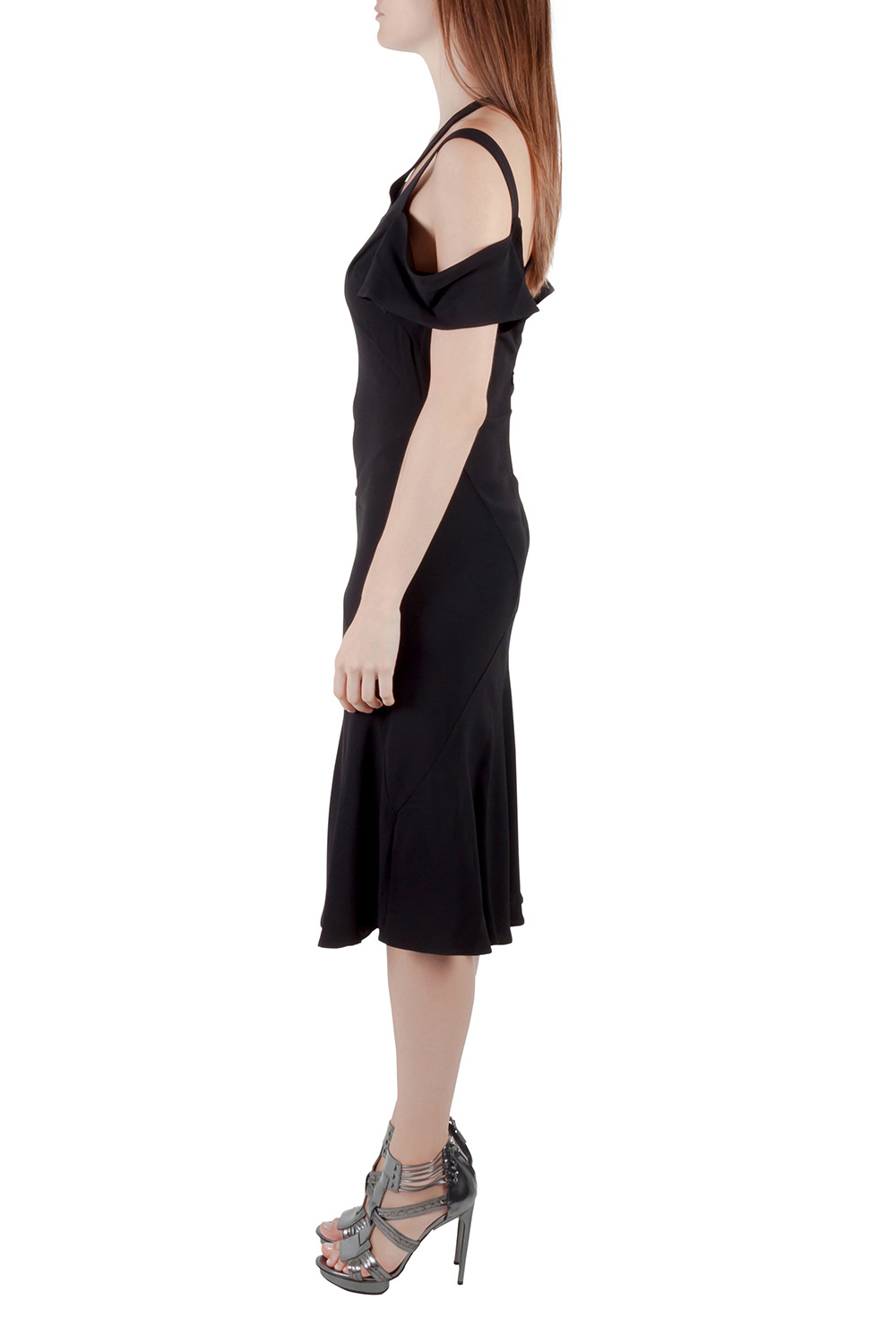 

Marni Black Crepe Cutout Cross Back Detail Cold-Shoulder Dress