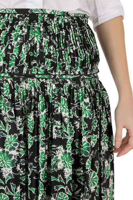 Pre-owned Marni Fern Green Floral Print Silk Pleated Midi Skirt S