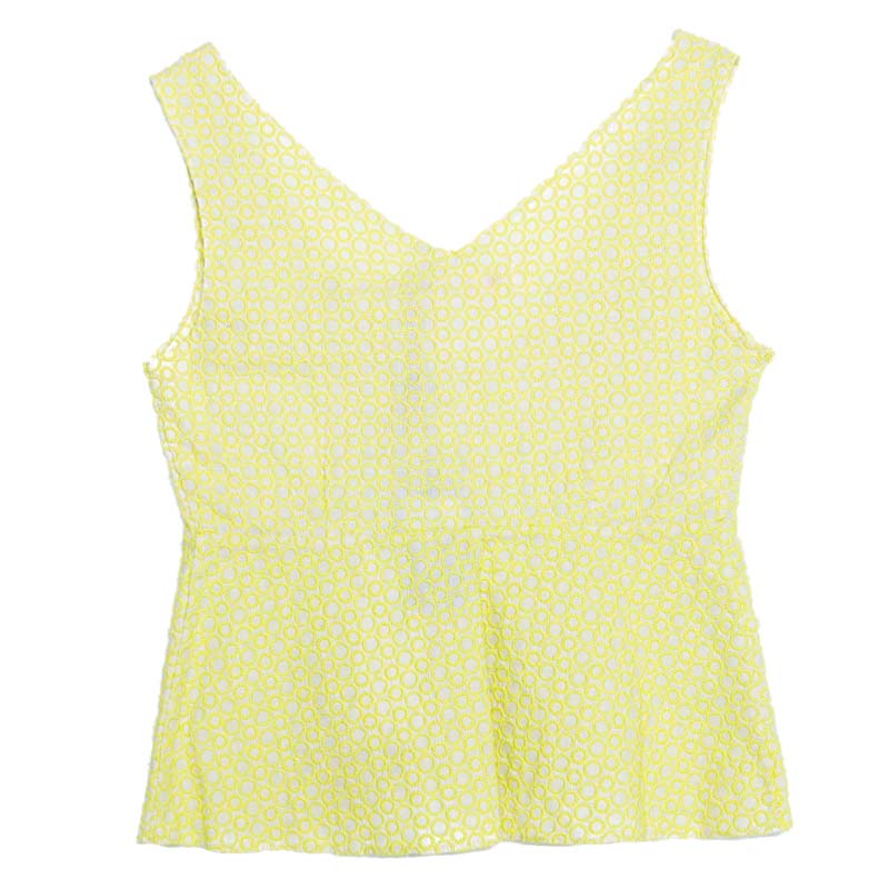 Pre-owned Marni Cream And Lime Green Embroidered Cotton Sleeveless Peplum Crop Top S