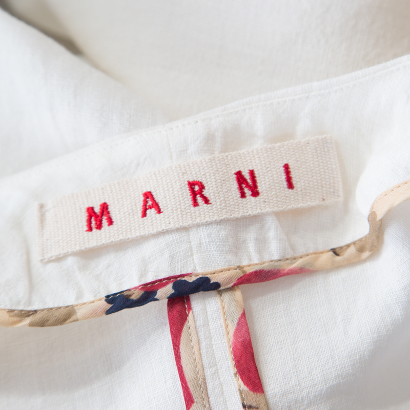 Pre-owned Marni Off White Linen Contrast Piping Detail Belted Jacket M In Cream