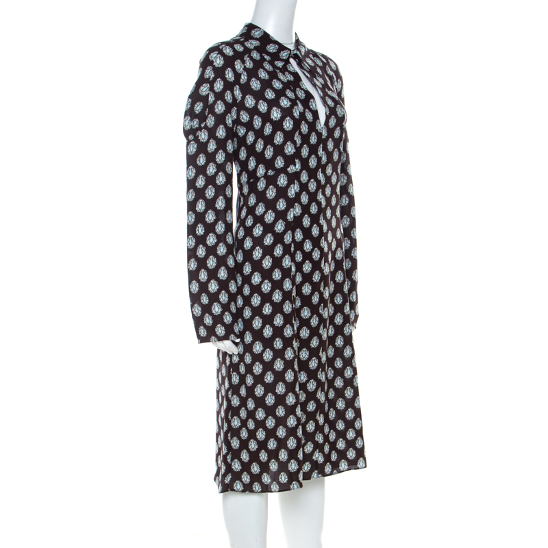 

Marni Dark Brown Crystal Print Silk Flared Dress