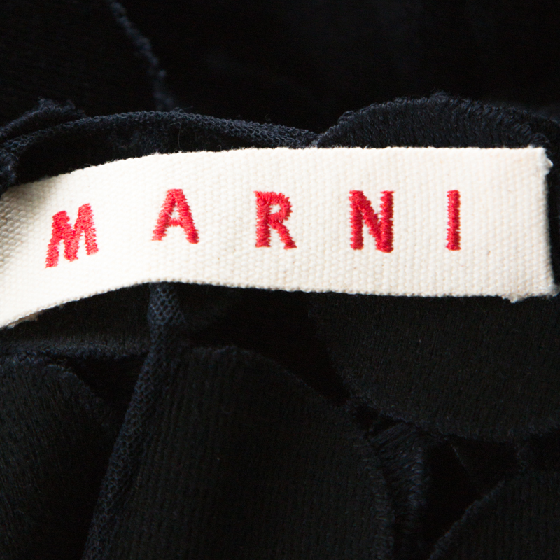 Pre-owned Marni Navy Blue Cotton Blend Macrame Dot Peplum Tunic S
