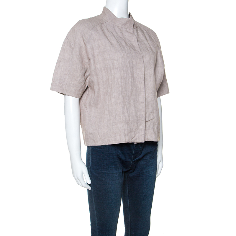 Pre-owned Marni Beige Linen Press Button Short Sleeve Top S