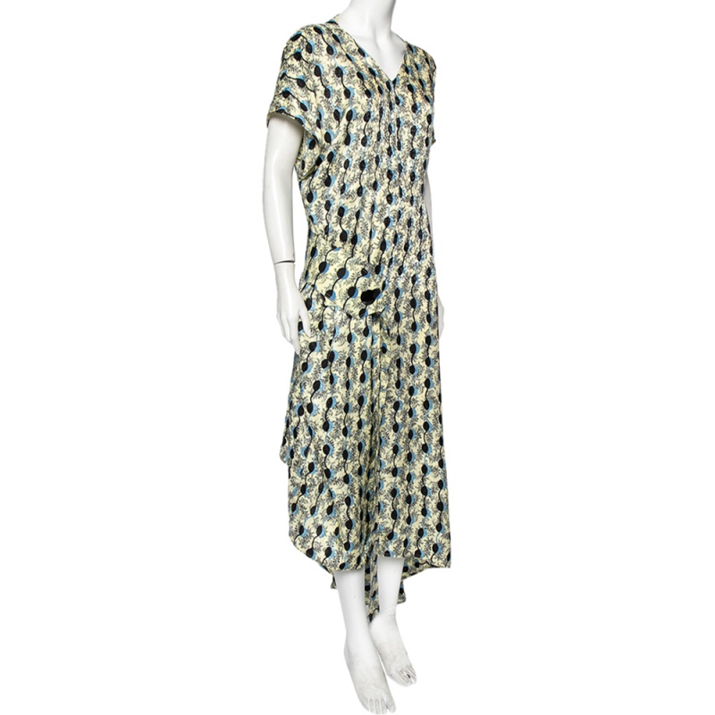 

Marni Multicolored Garland Print Silk Asymmetrical Dress, Multicolor