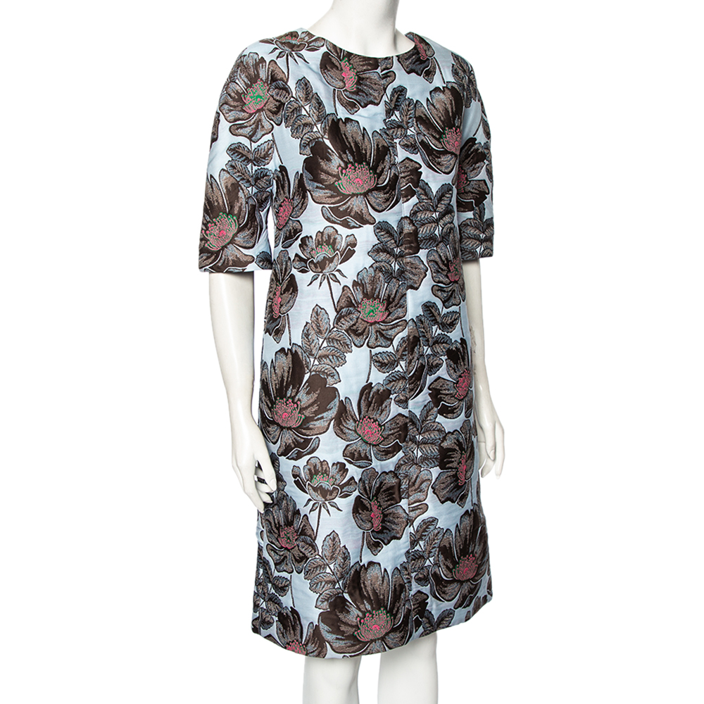 

Marni Blue Floral Jacquard Oversized Paneled Shift Dress