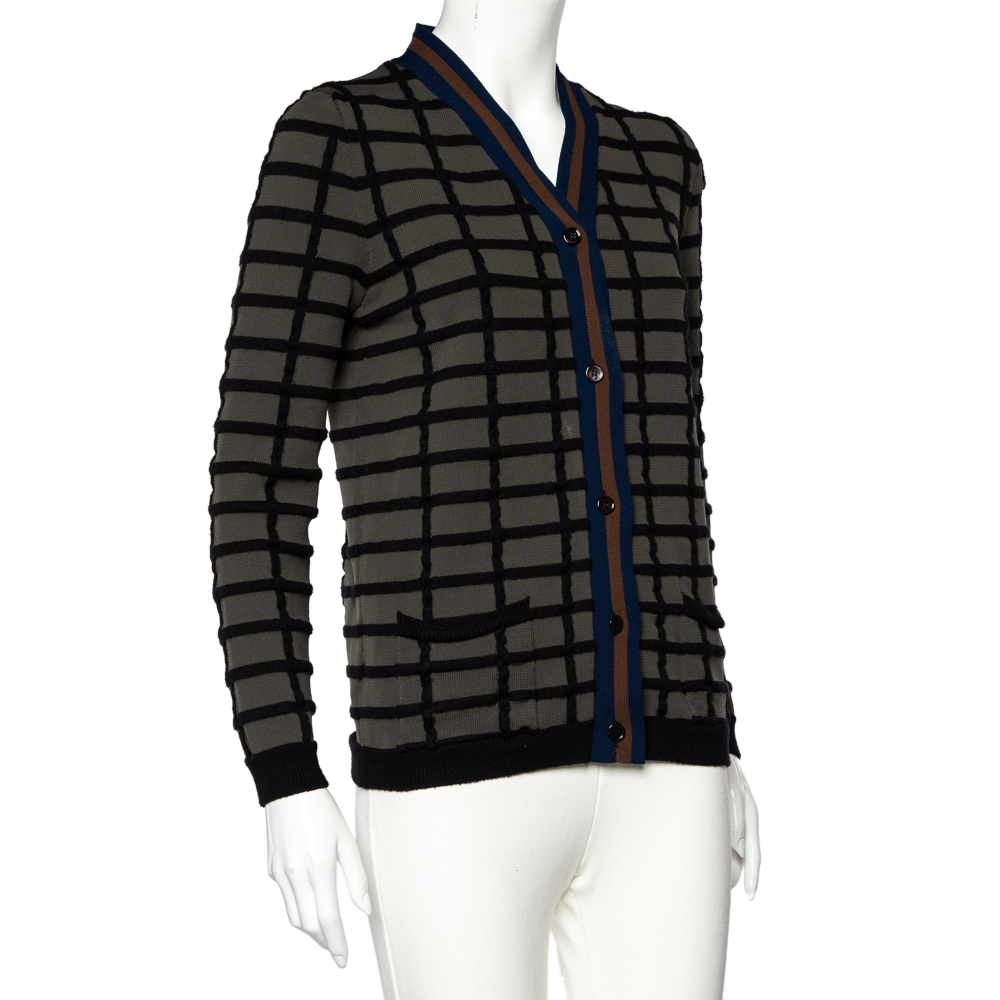 

Marni Grey Checked Knit Button Front Cardigan