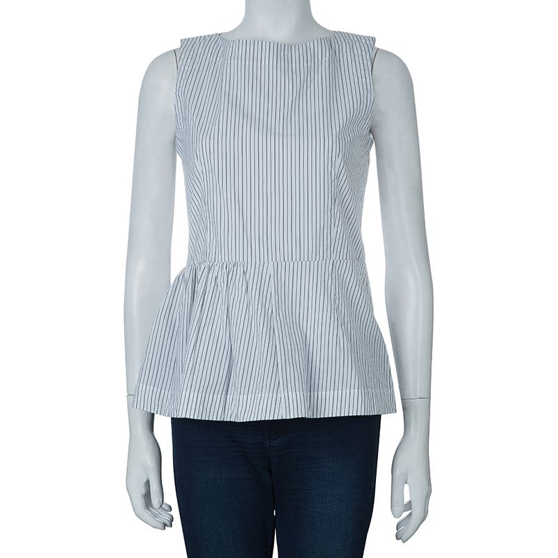 

Marni White Striped Sleeveless Peplum Top