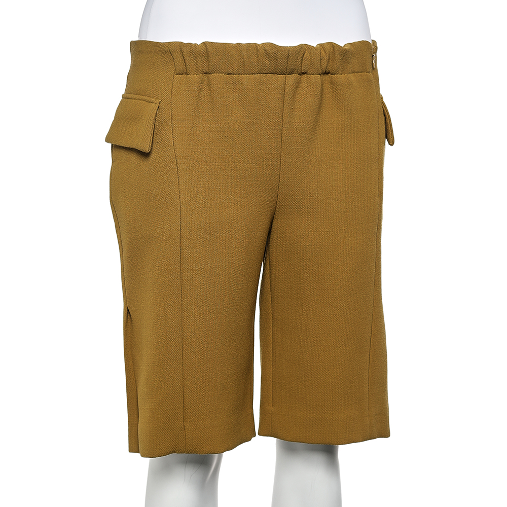Marni Mustard Yellow Wool Crepe Pocket Detail Shorts S  - buy with discount