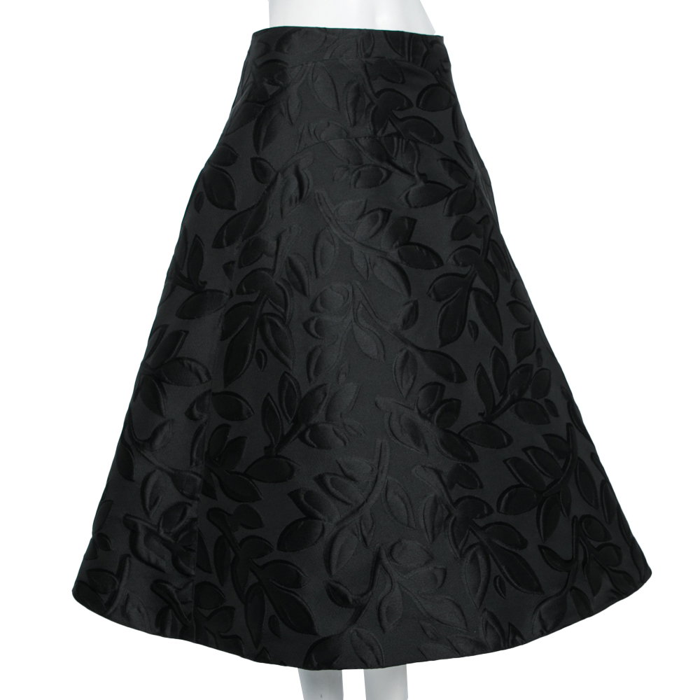 

Marni Black Leaf Patterned Textured Flared Midi Skirt