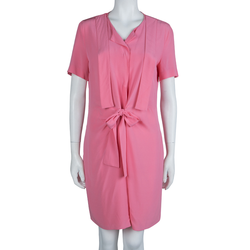 

Marni Pink Silk Short Sleeve Waist Tie Detail Dress