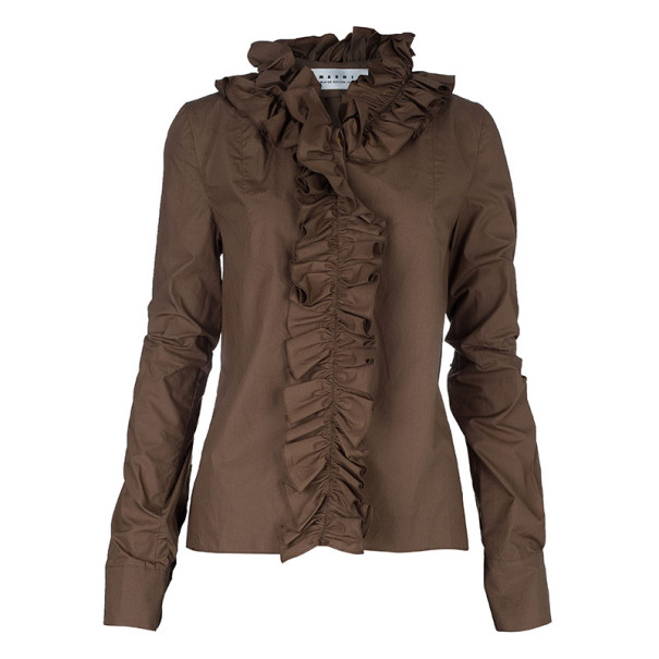 Pre Owned Marni Brown Ruffle Detail Cotton Blouse S