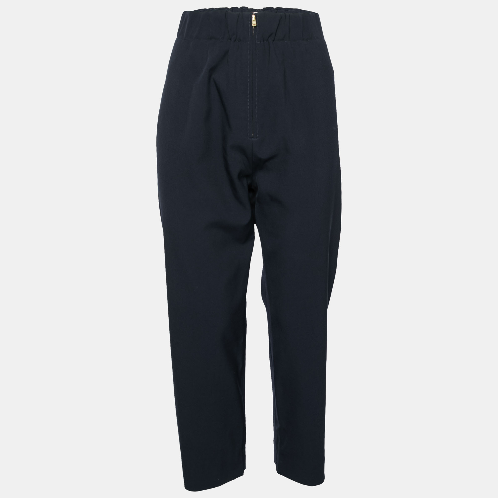 Pre-owned Marni Navy Blue Crepe Tapered Pants L