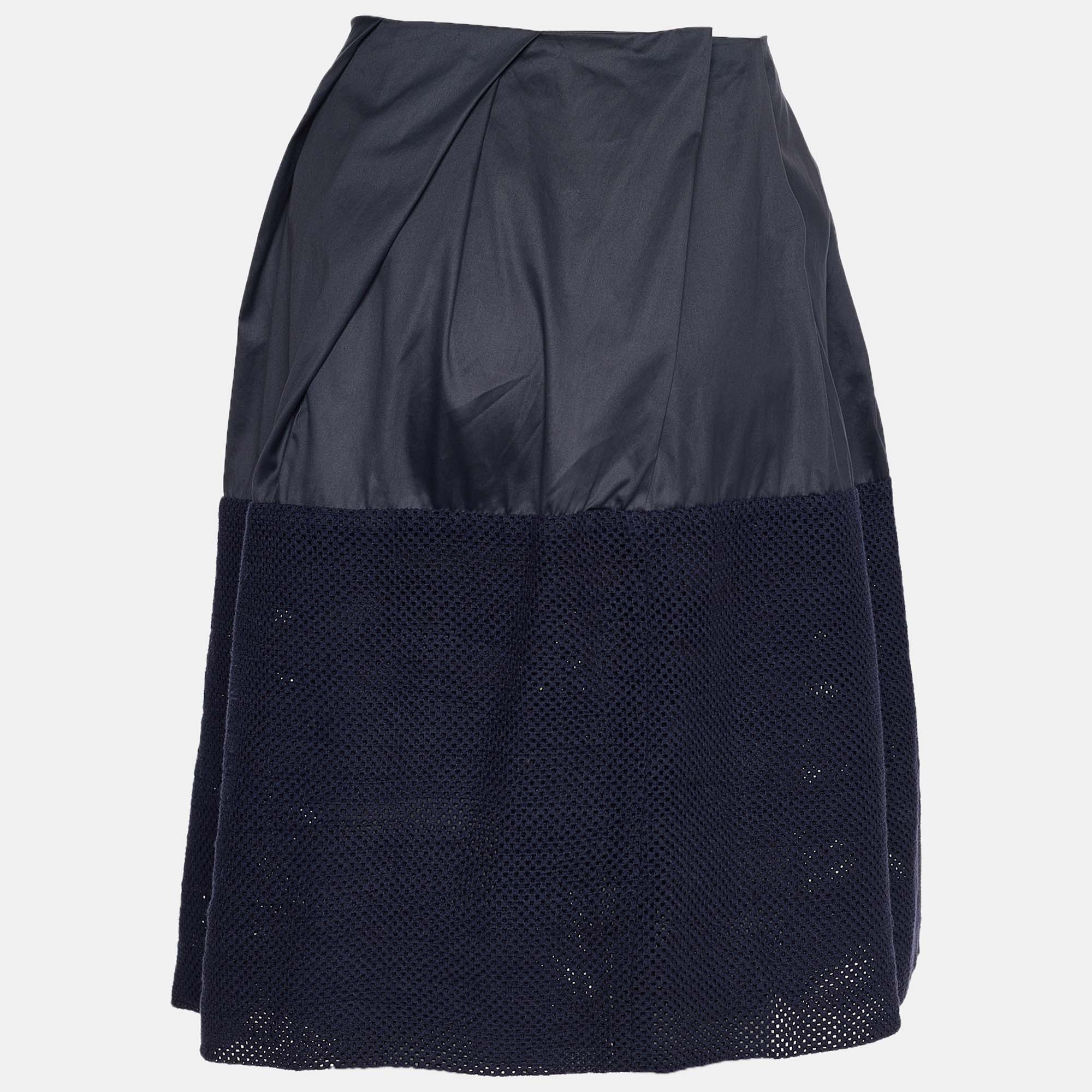 

Marni Grey & Navy Blue Eyelet Paneled Cotton Short Skirt