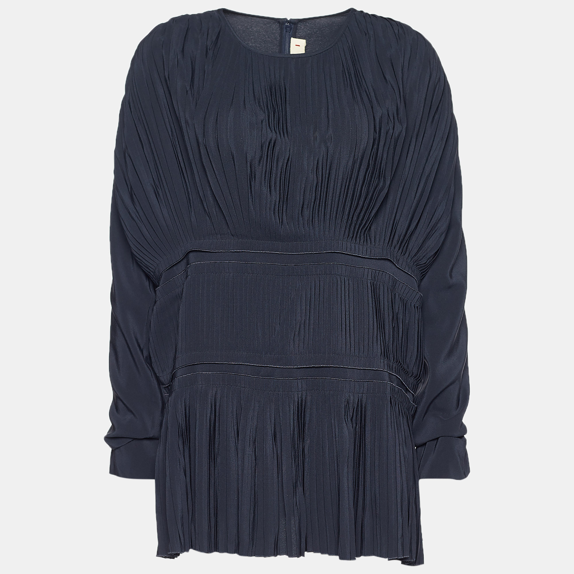 Pre-owned Marni Midnight Blue Silk Pleated Slouchy Top L