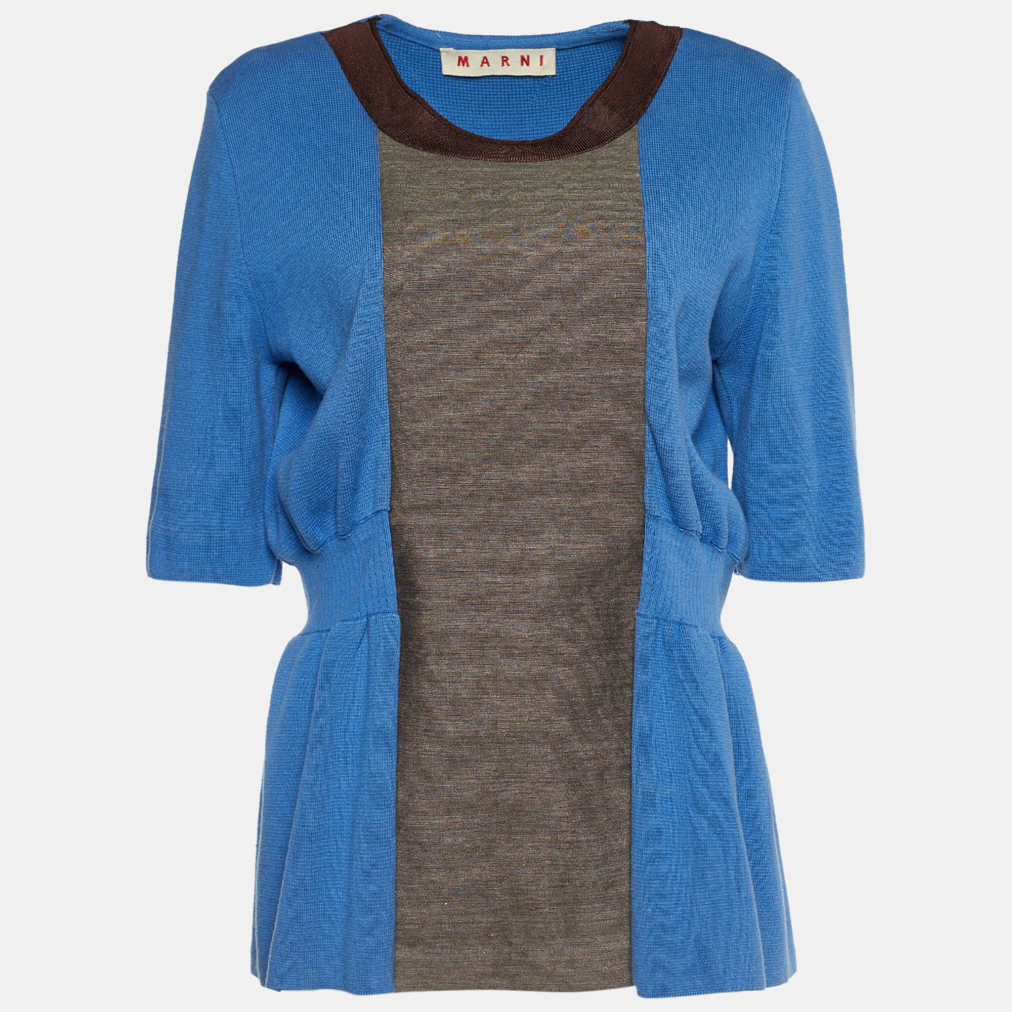 Pre-owned Marni Colorblock Rib Knit Elasticized Waist Top M In Blue