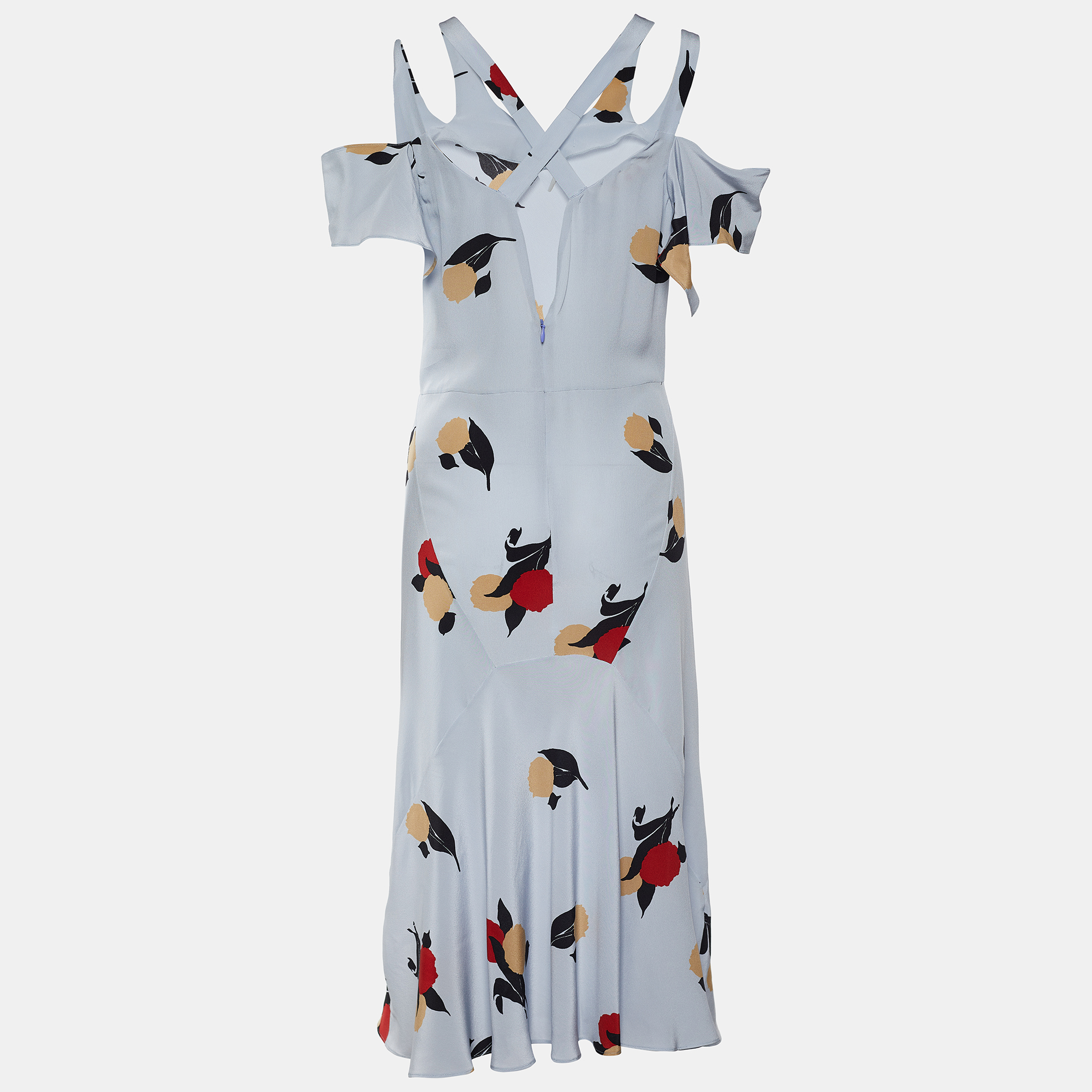 

Marni Powder Blue Floral Print Silk Cold Shoulder Dress
