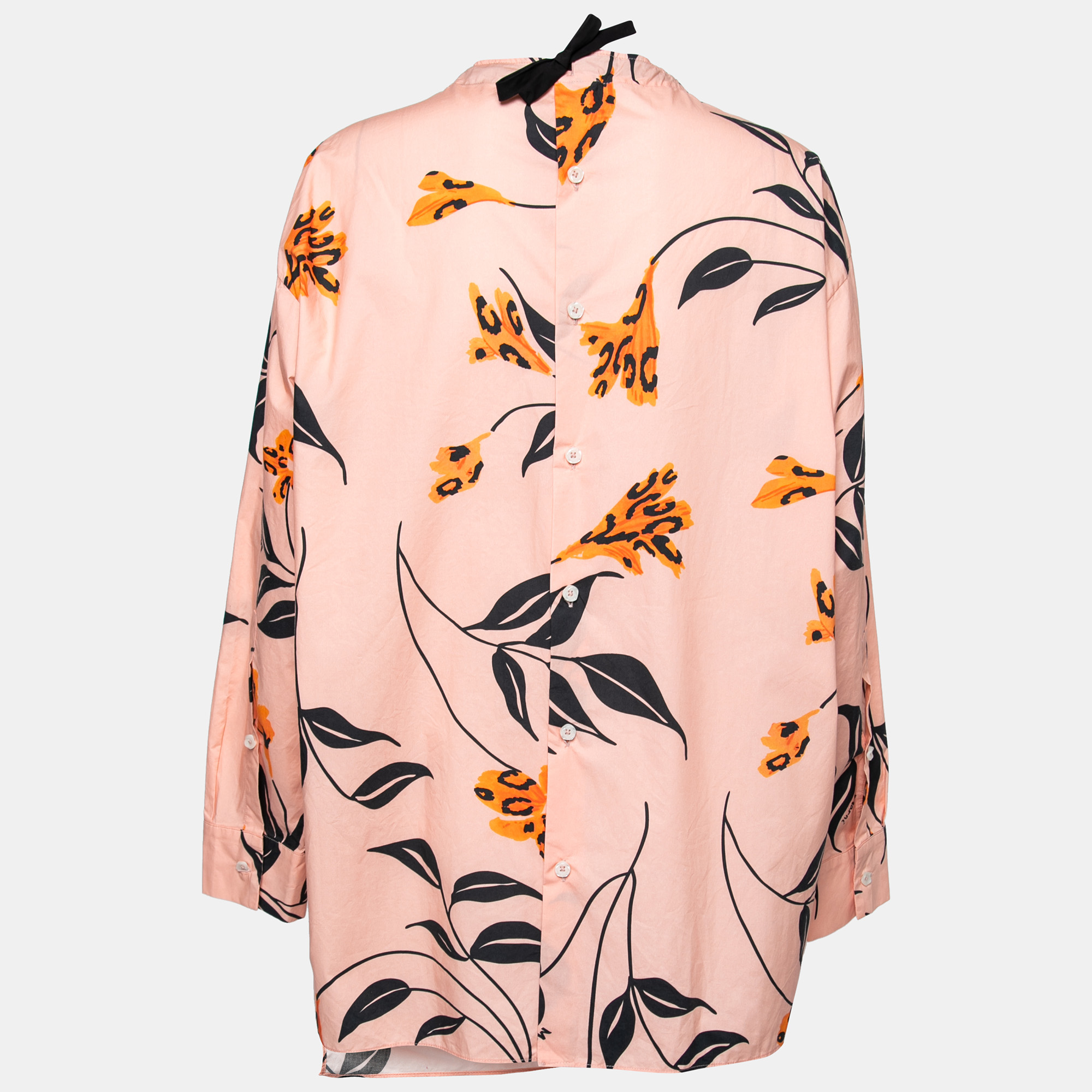 

Marni Pink Floral Print Cotton Collarless Top