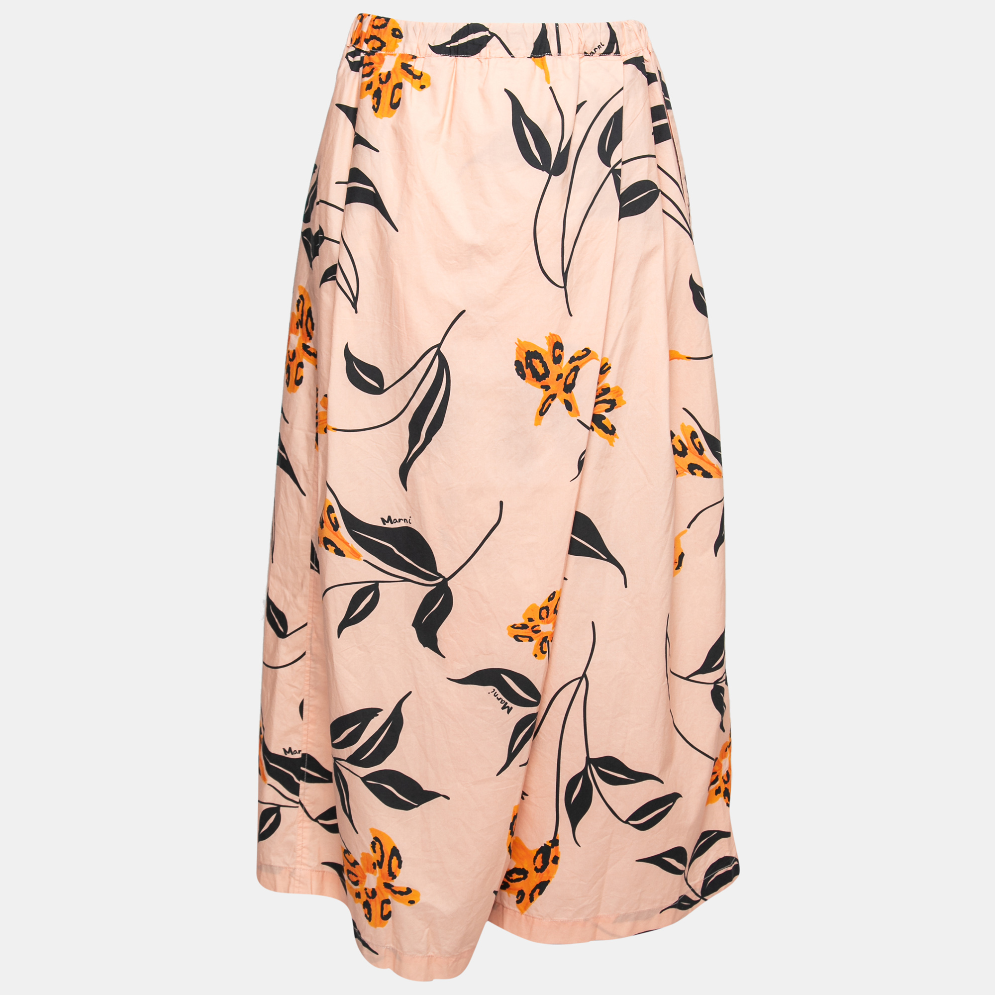 

Marni Pink Floral Print Cotton Wide-Leg Trousers