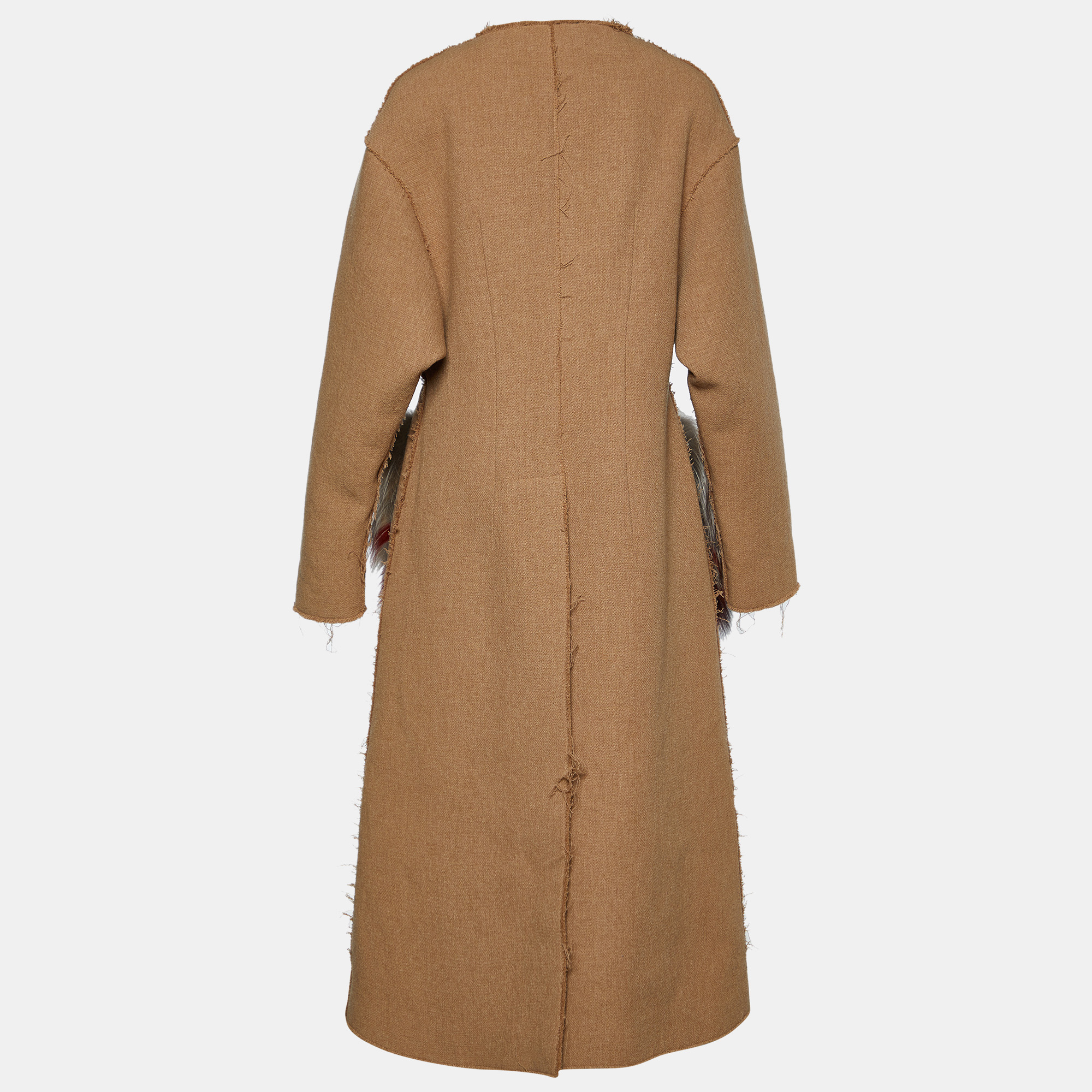

Marni Beige Wool & Fox Fur Pocket Detail Long Coat