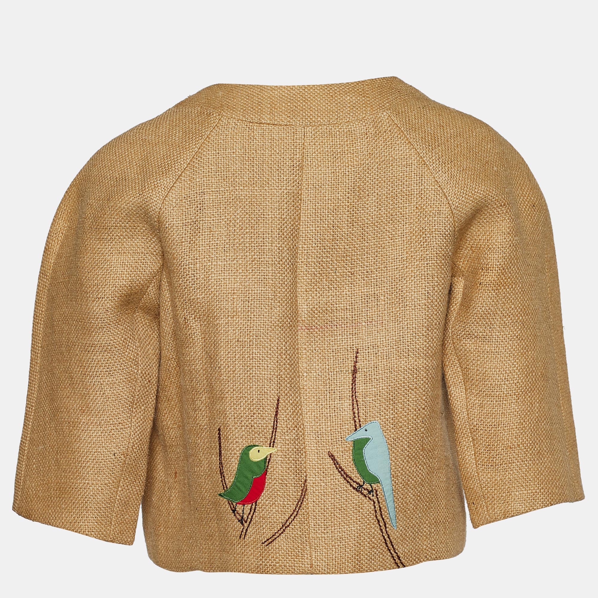 

Marni Beige Jute Bird Appliqued Open Front Jacket