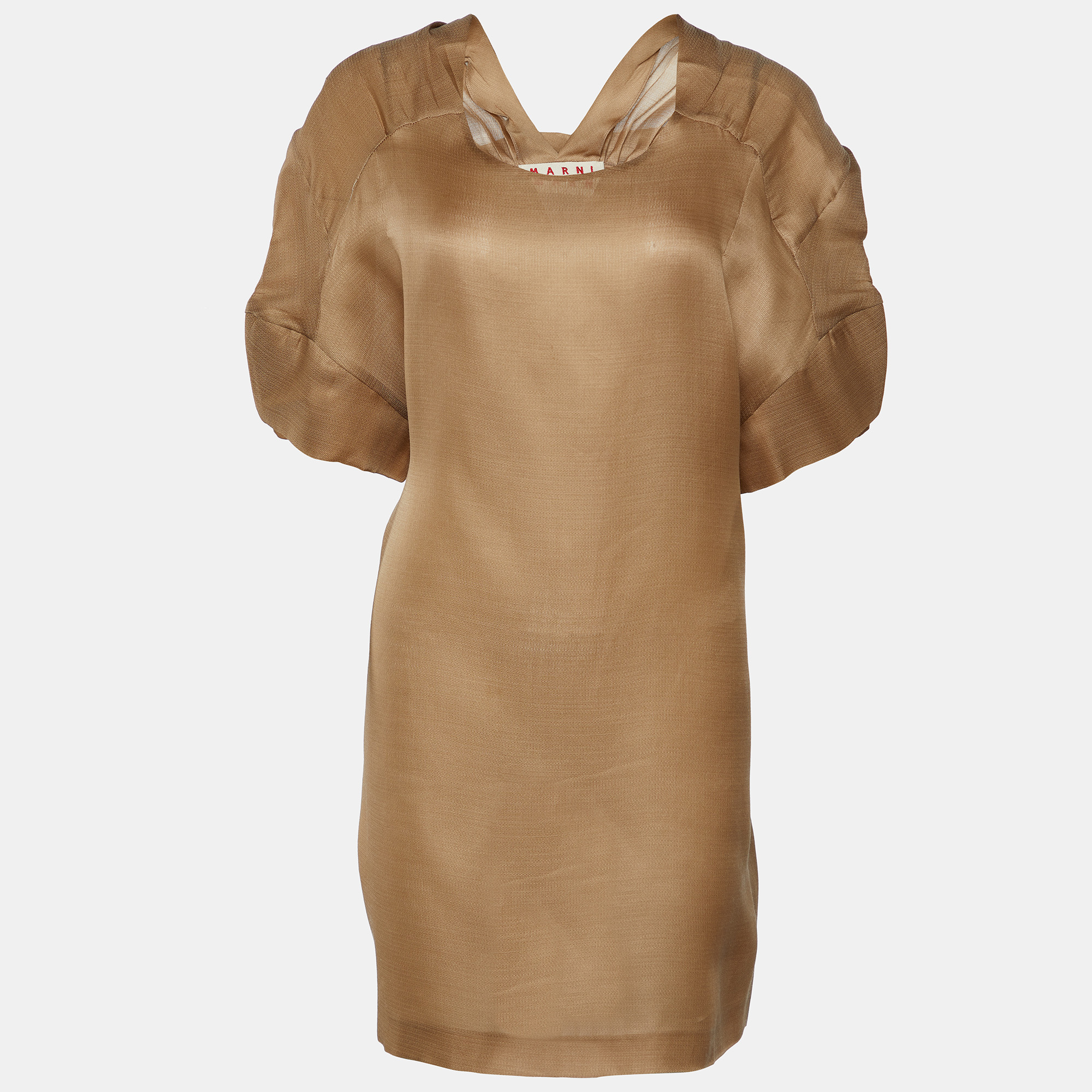 Marni Brown Silk & Wool Pleated Shoulder Tunic L