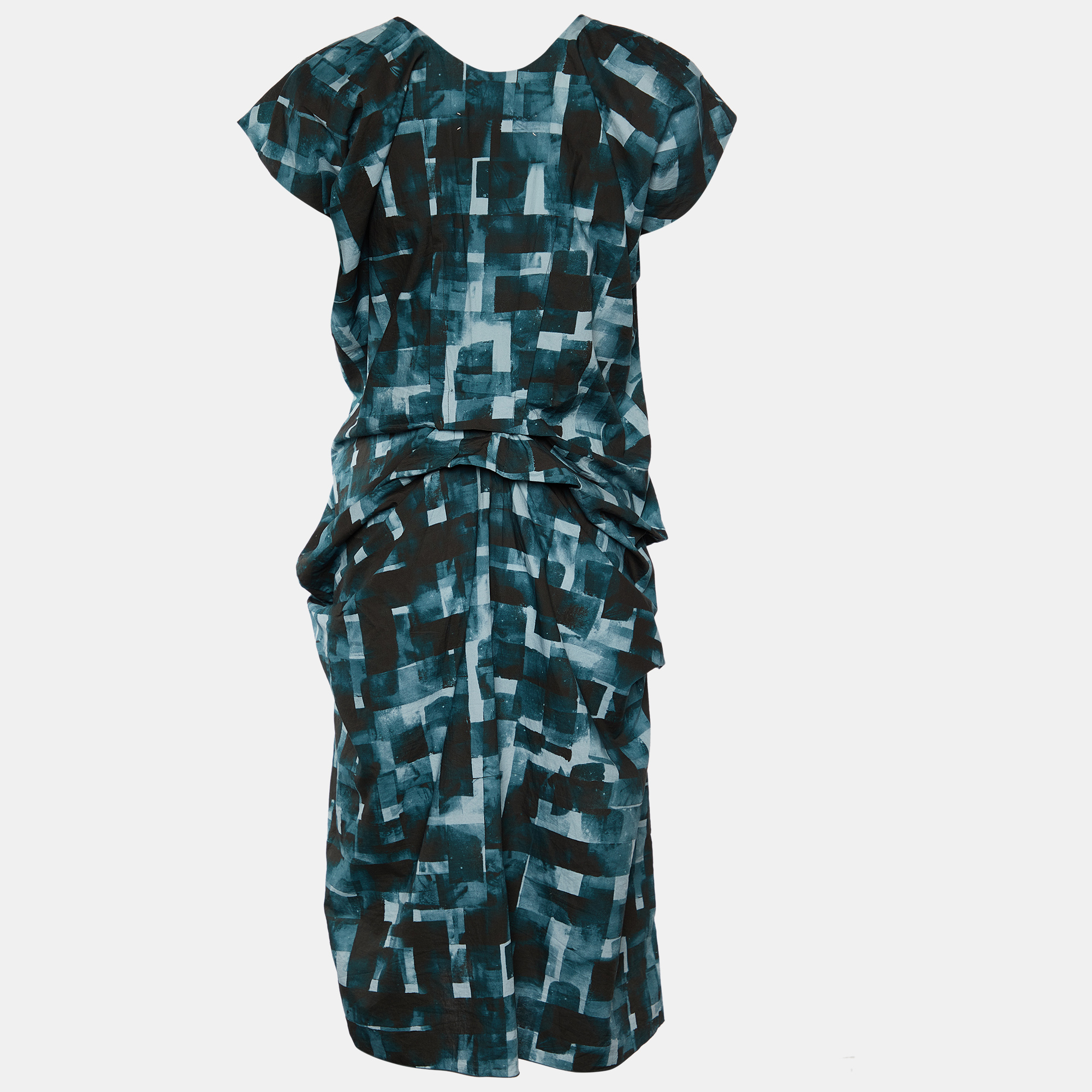 

Marni Dark Green Printed Cotton Ruched Oversized Dress