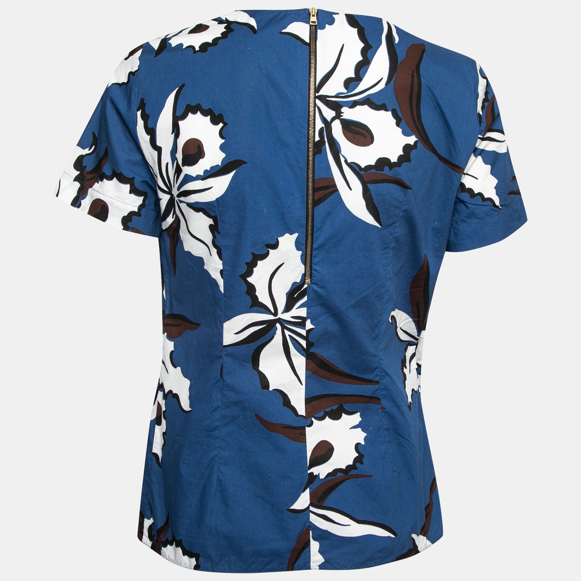 

Marni Blue Floral Printed Cotton Short Sleeve Top