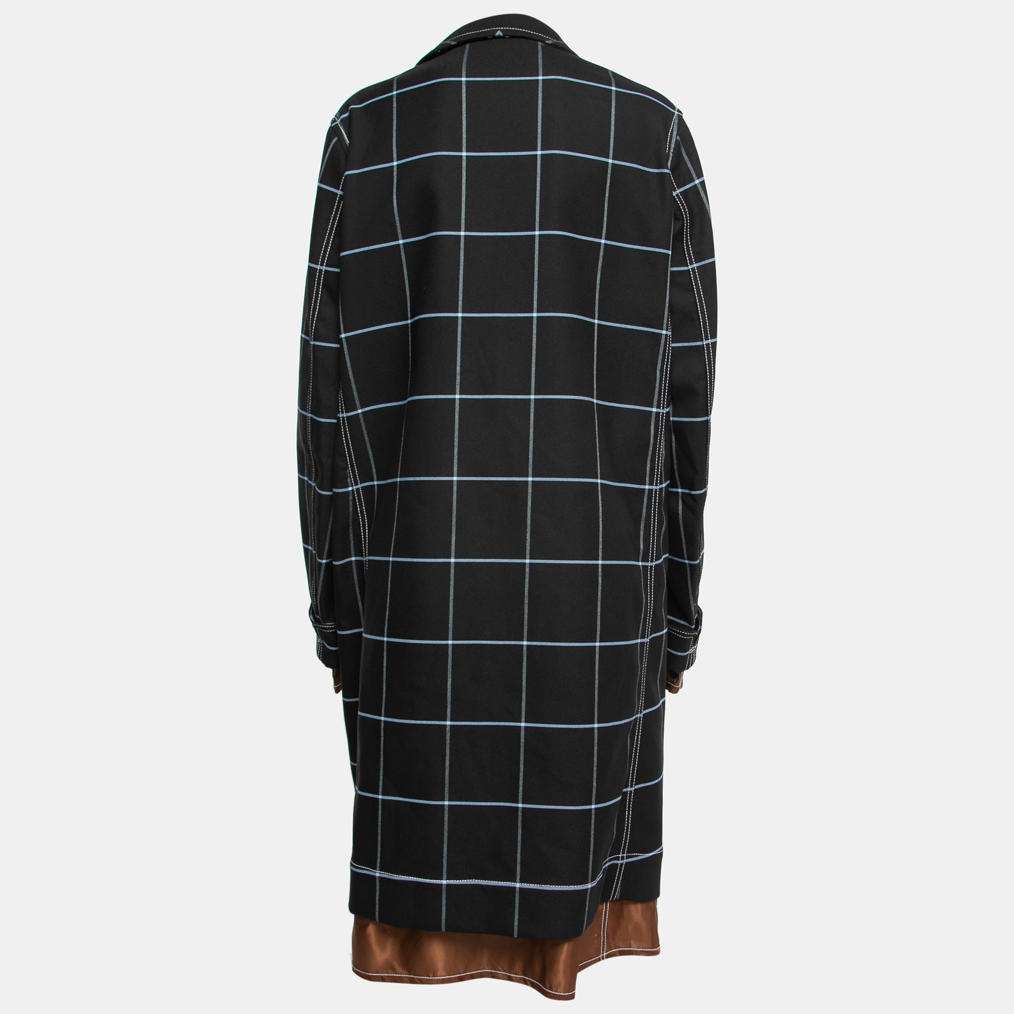 

Marni Black Windowpane Check Twill Tie-Front Coat