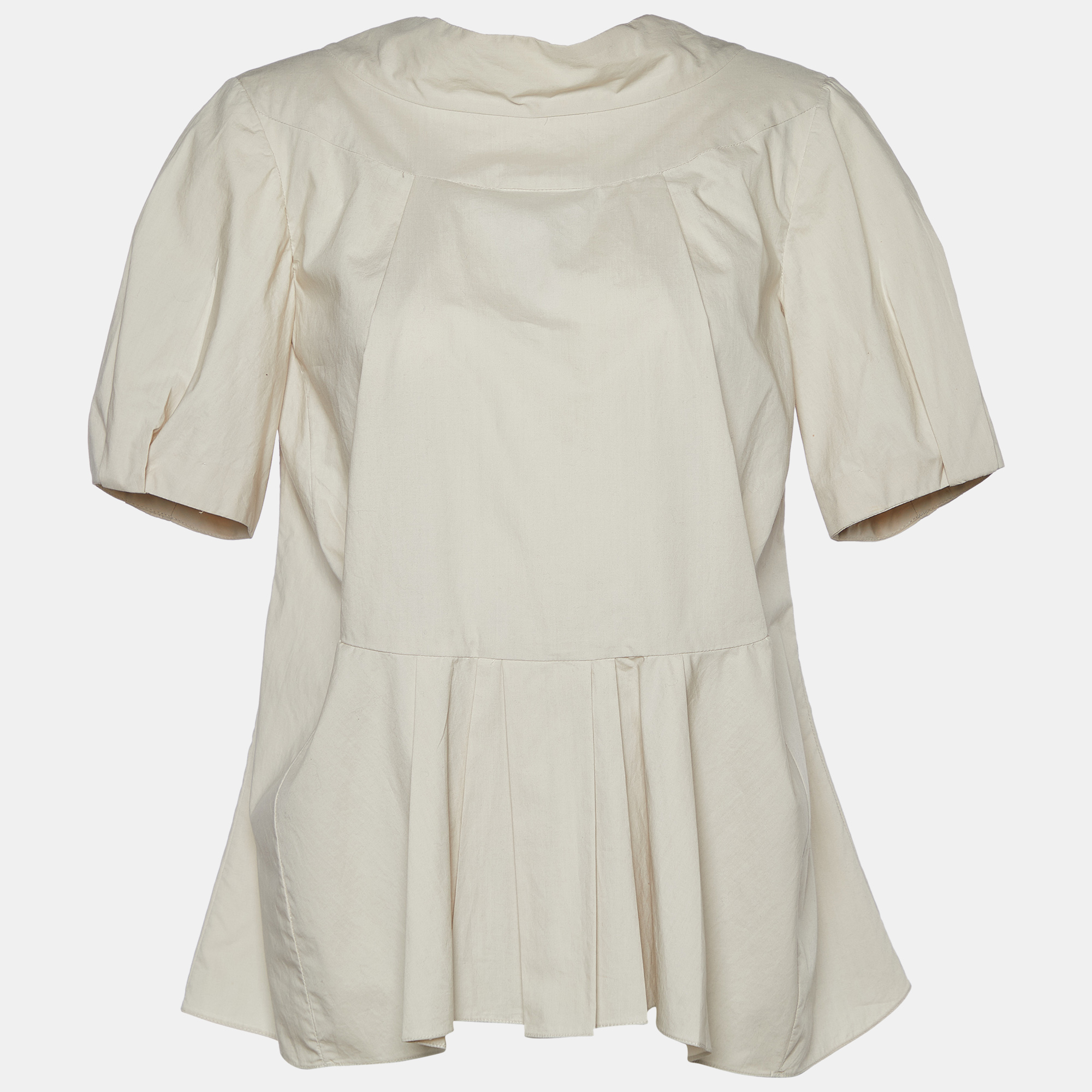 Pre-owned Marni Beige Cotton Box Pleated Bow Neck Top S