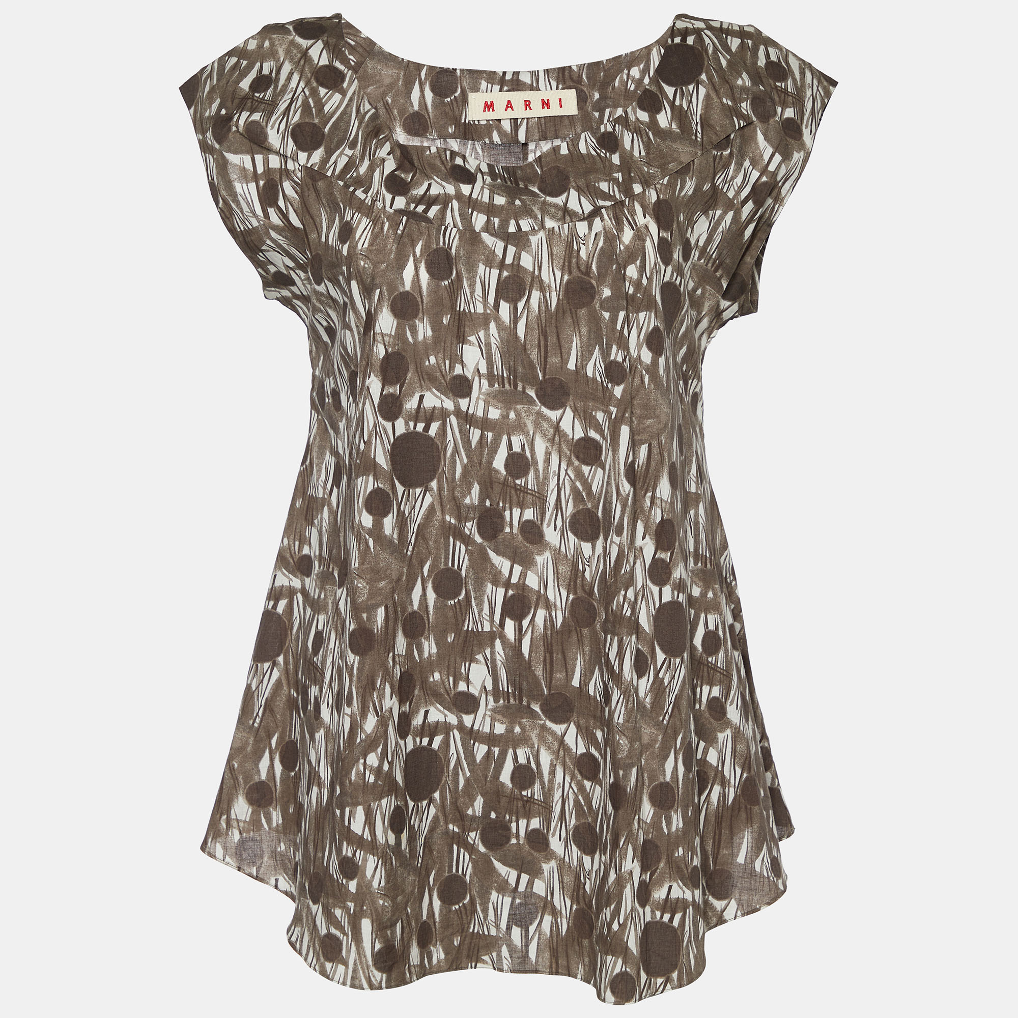 Pre-owned Marni Brown Printed Cotton Sleeveless Top M