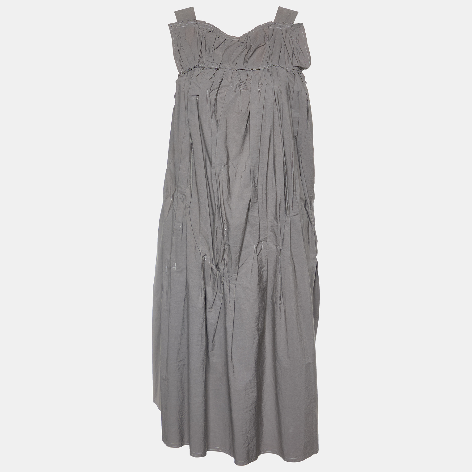 Pre-owned Marni Grey Cotton Fray Detail Pleated Sleeveless Dress S