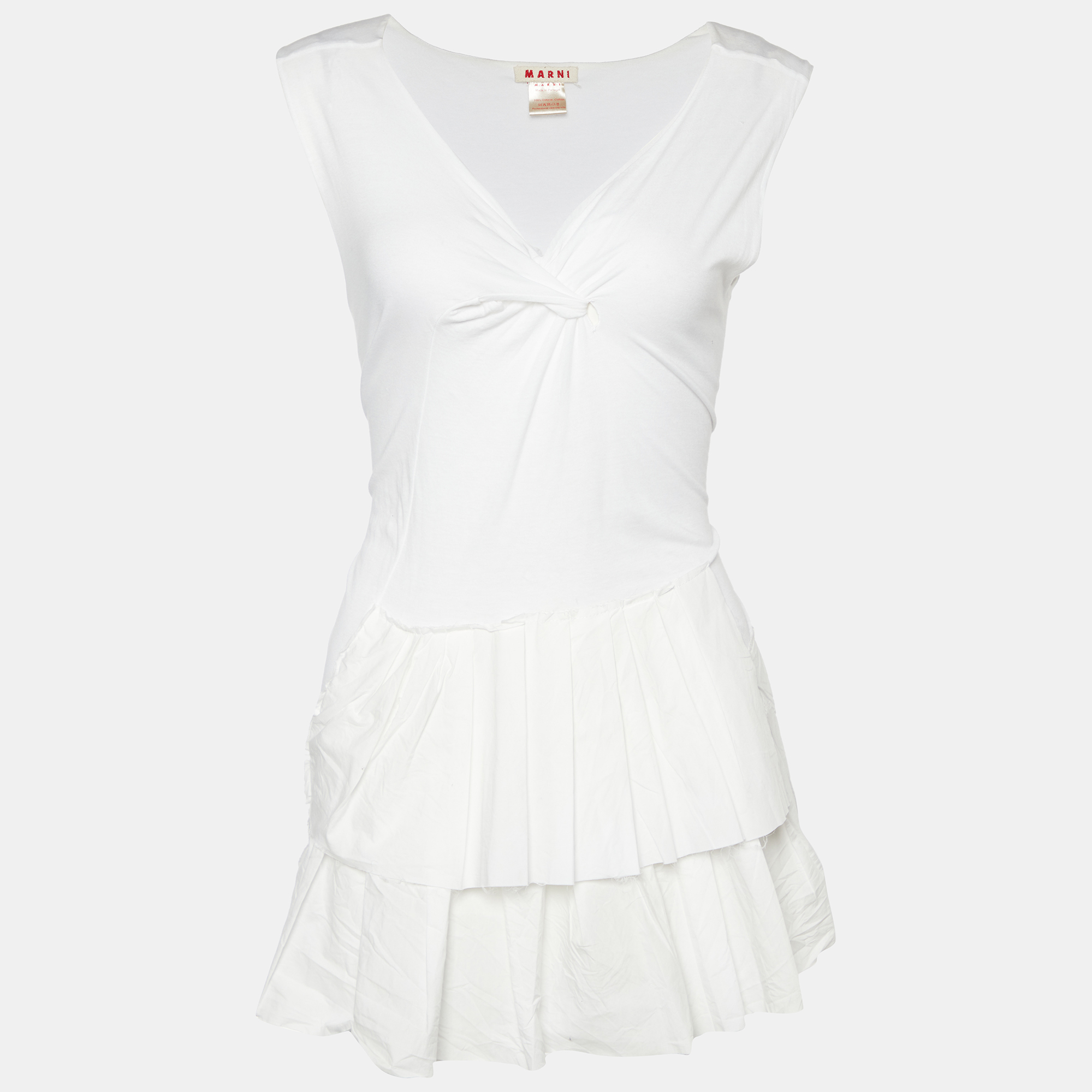 Pre-owned Marni White Cotton Pleated Detail Sleeveless Top S
