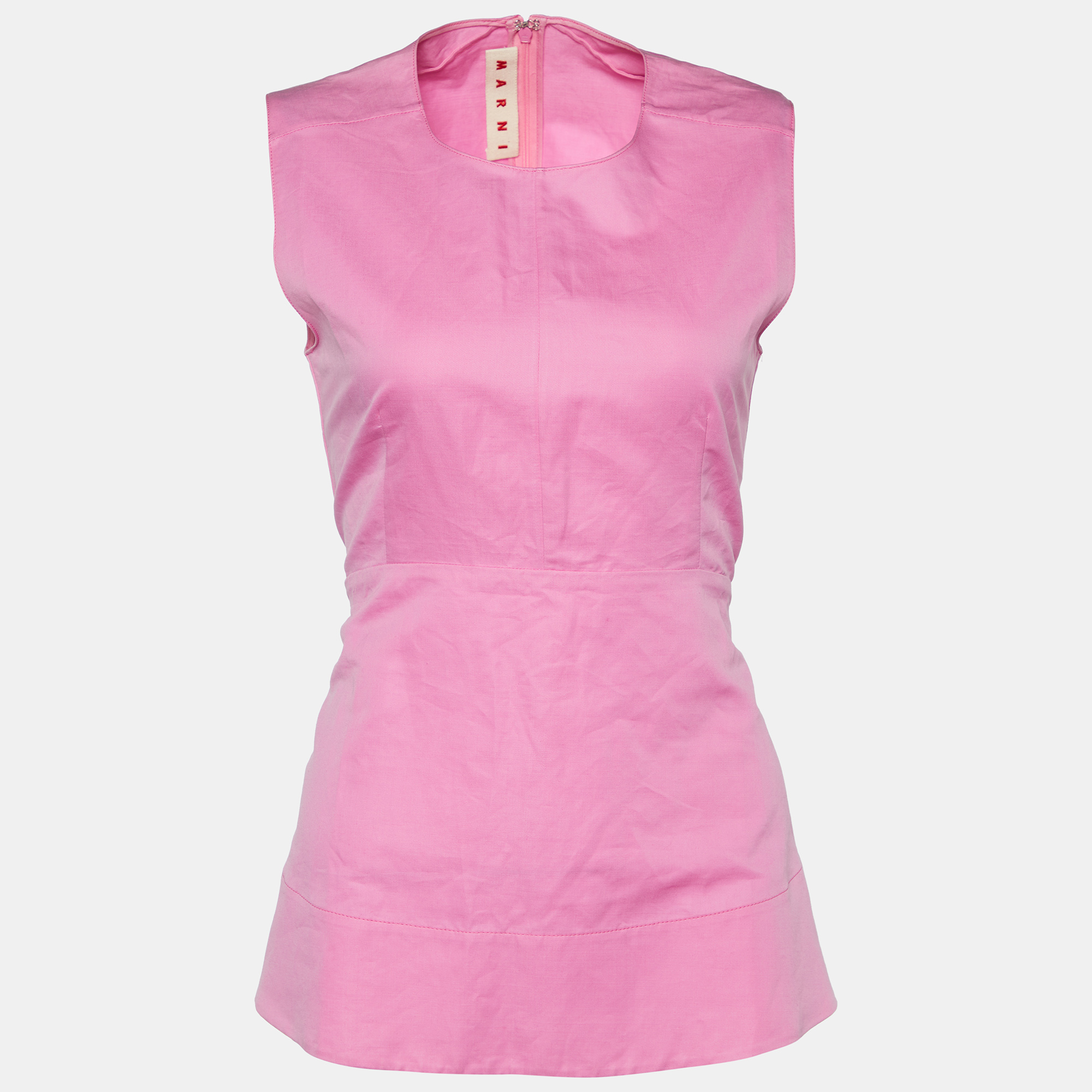 Pre-owned Marni Pink Cotton & Ramie Sleeveless Peplum Top S