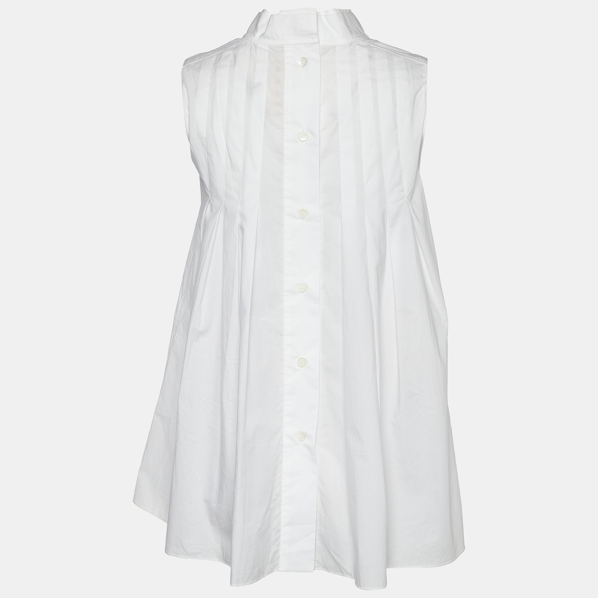 

Marni White Cotton Pleated Button Detail Sleeveless Top