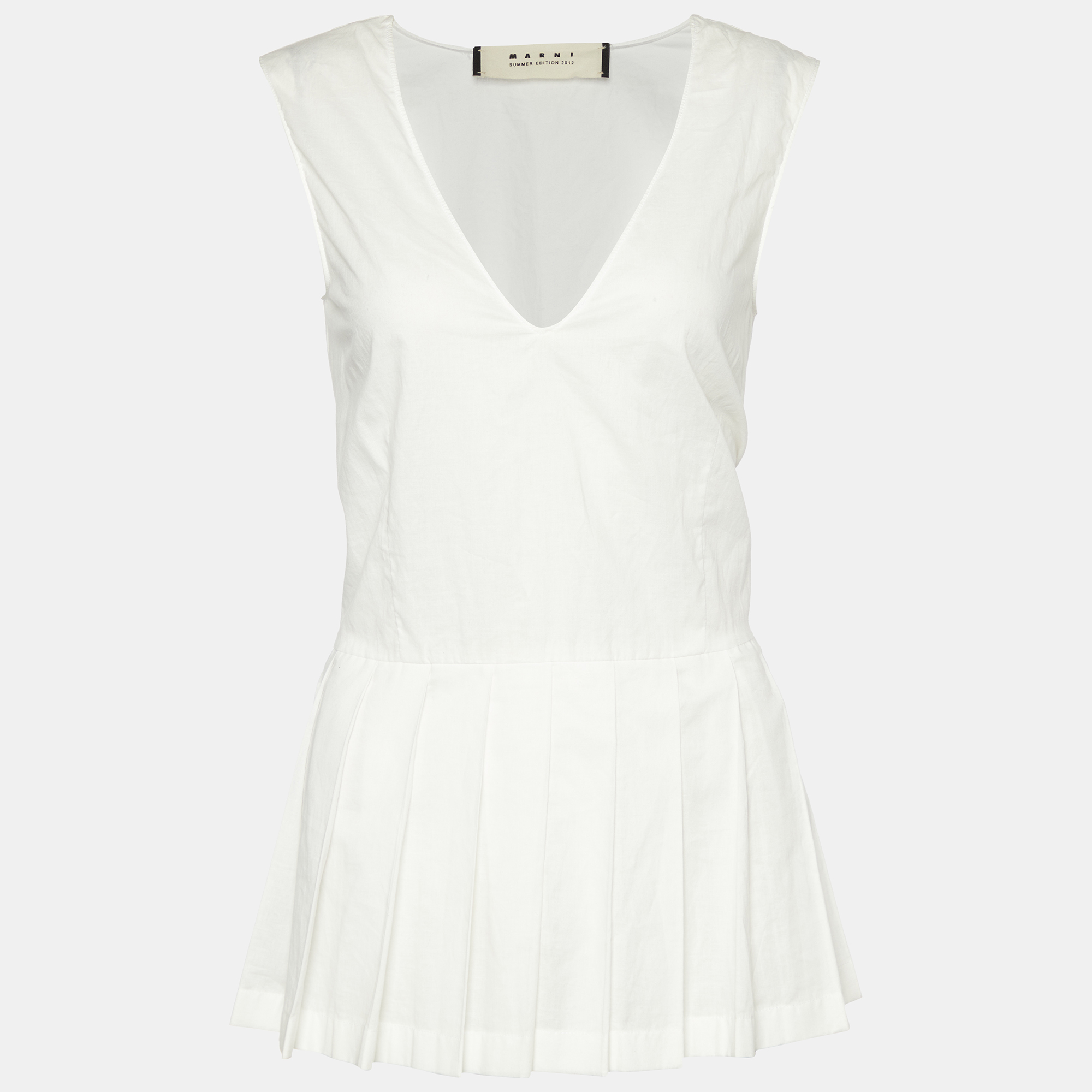 Pre-owned Marni White Cotton Pleated Hem Tank Top S