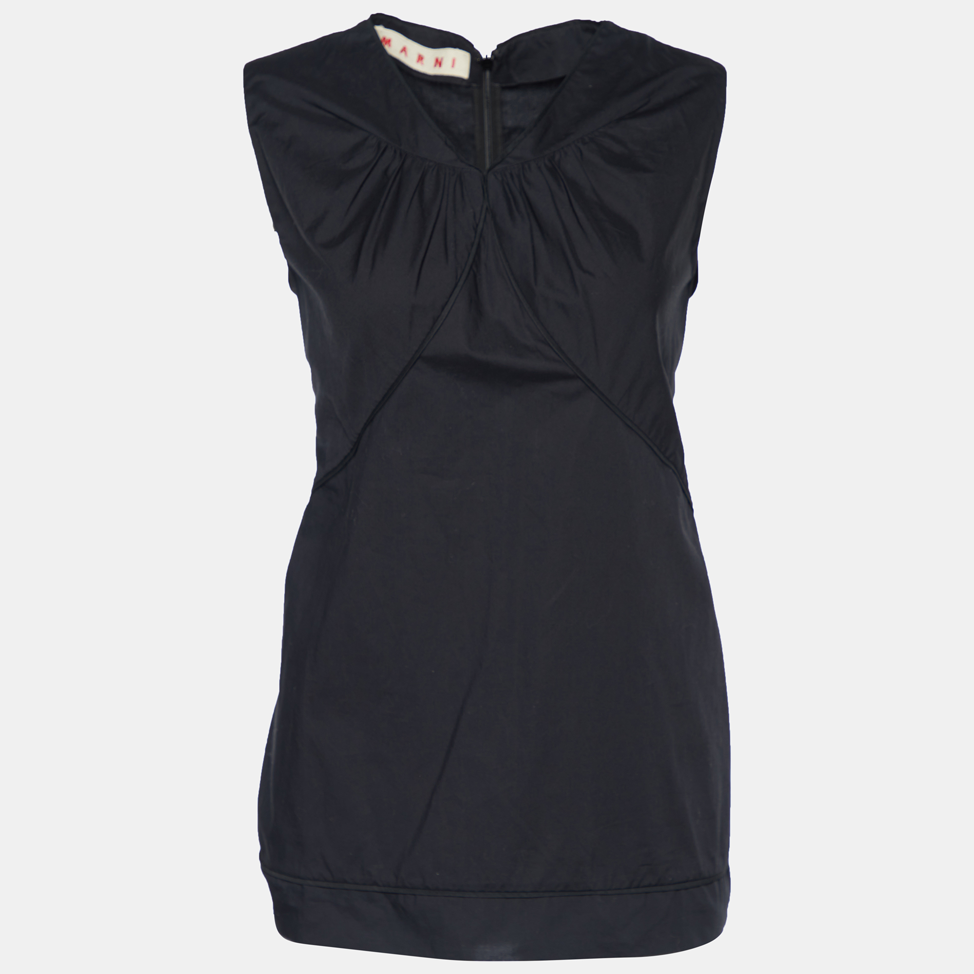 Pre-owned Marni Black Cotton Gather Detail Sleeveless Top M