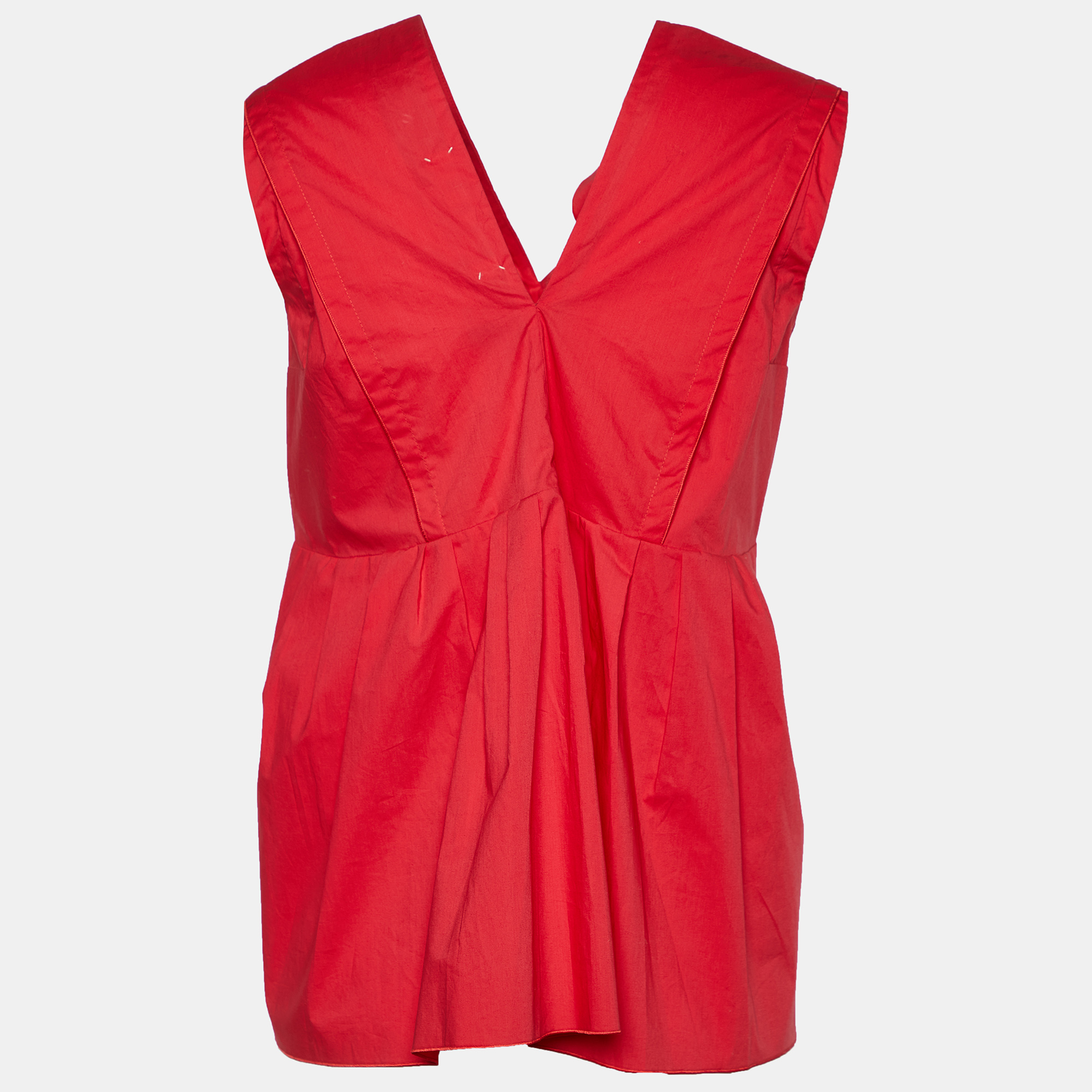 

Marni Red Cotton Ruffle Detail Sleeveless Top