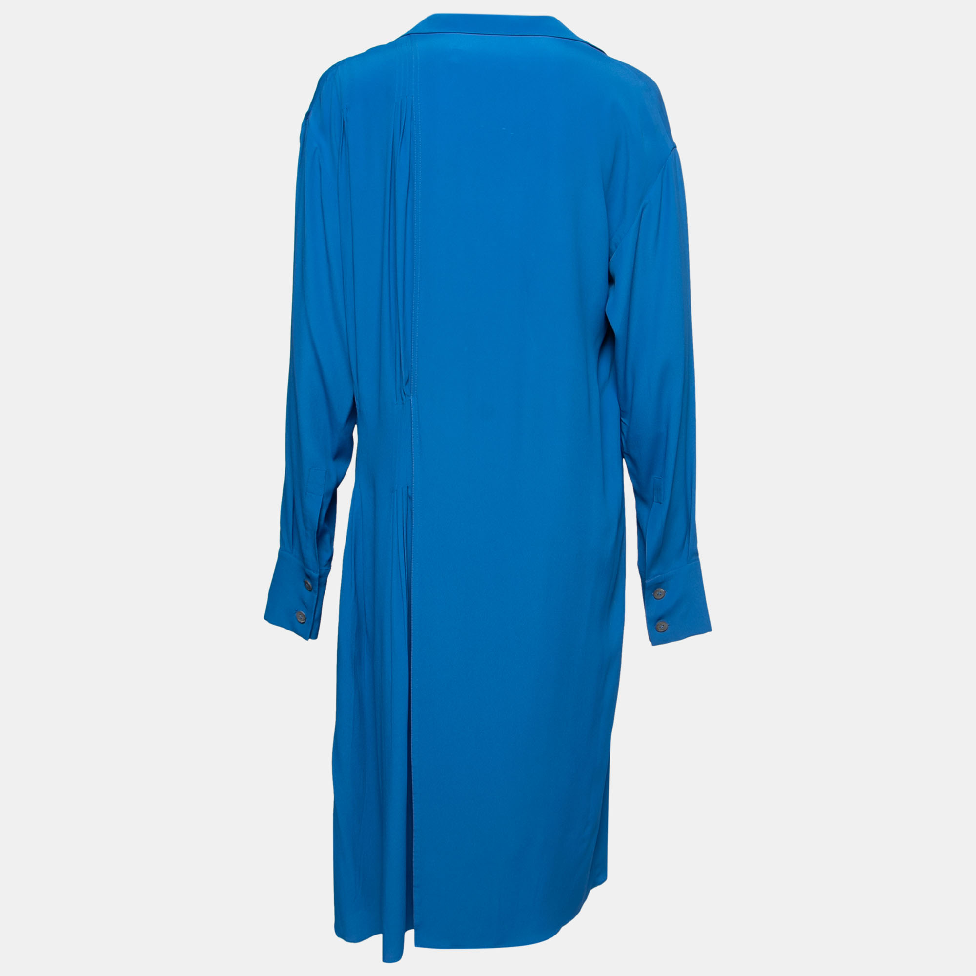 

Marni Blue Crepe Pleated Collared Midi Dress