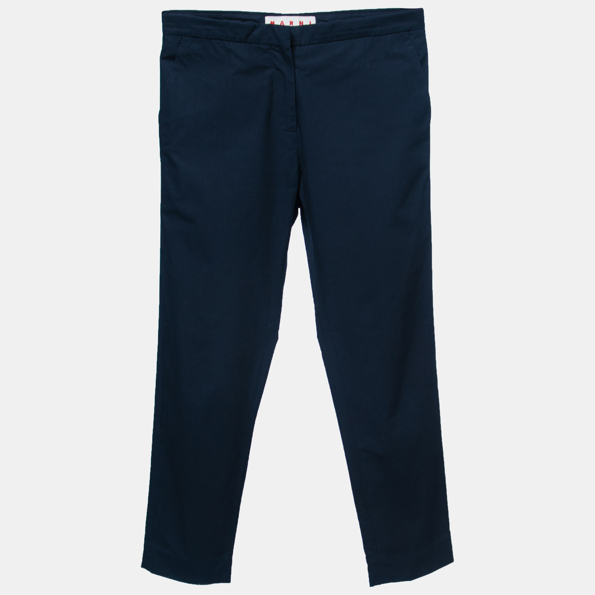 Pre-owned Marni Navy Blue Cotton Straight-leg Trousers S