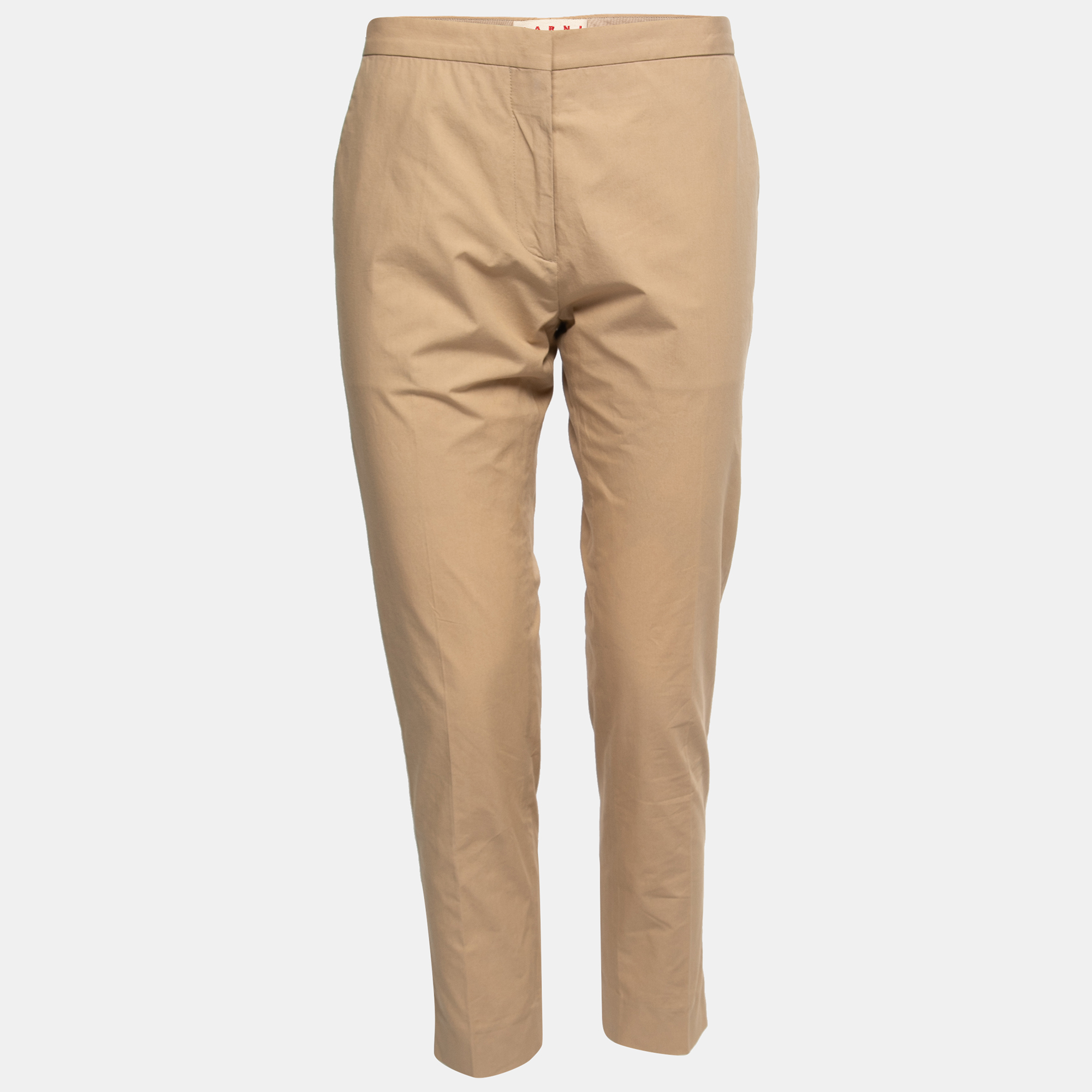 Pre-owned Marni Tan Cotton Straight-leg Trousers M
