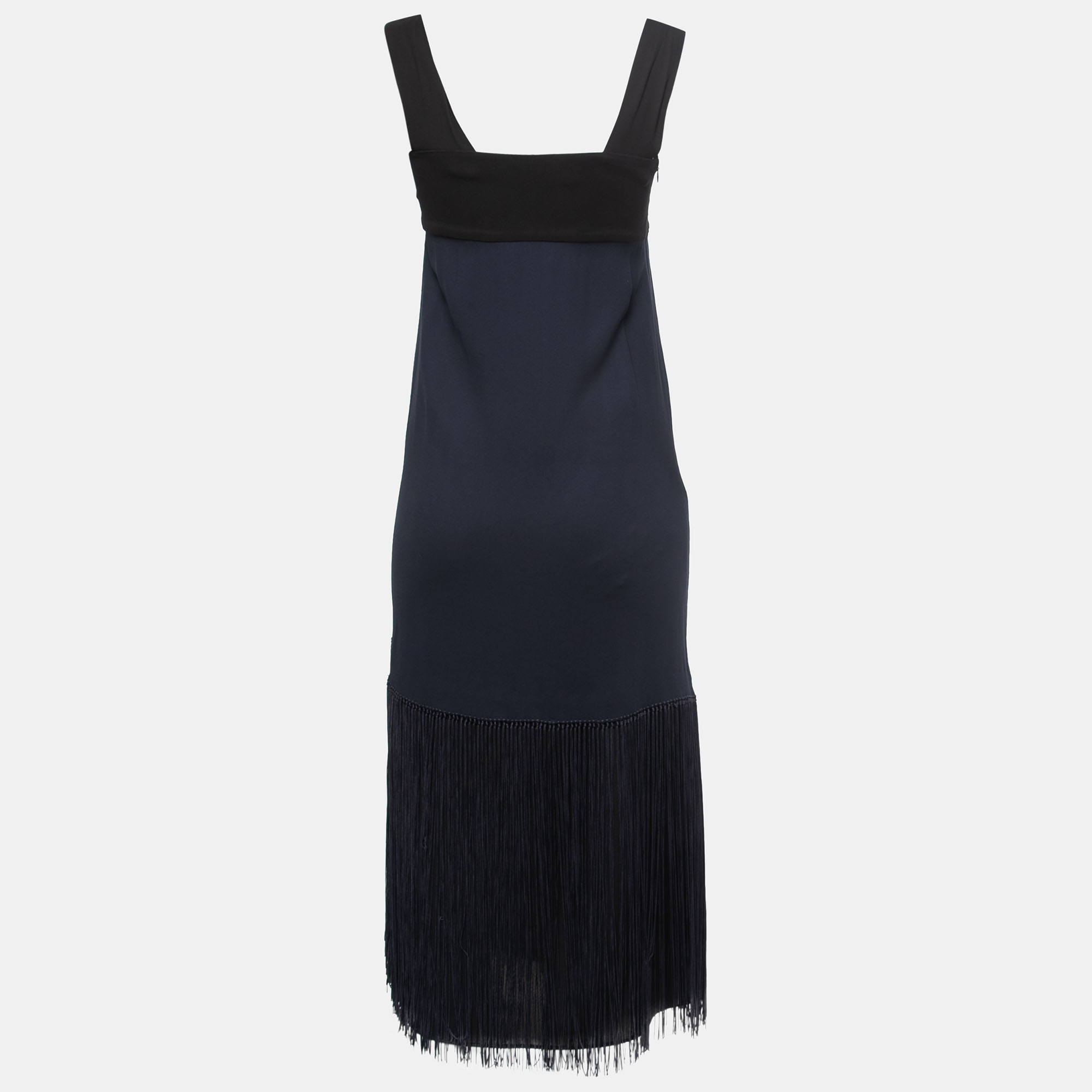

Marni Black/Blue Crepe Sleeveless Fringe Dress