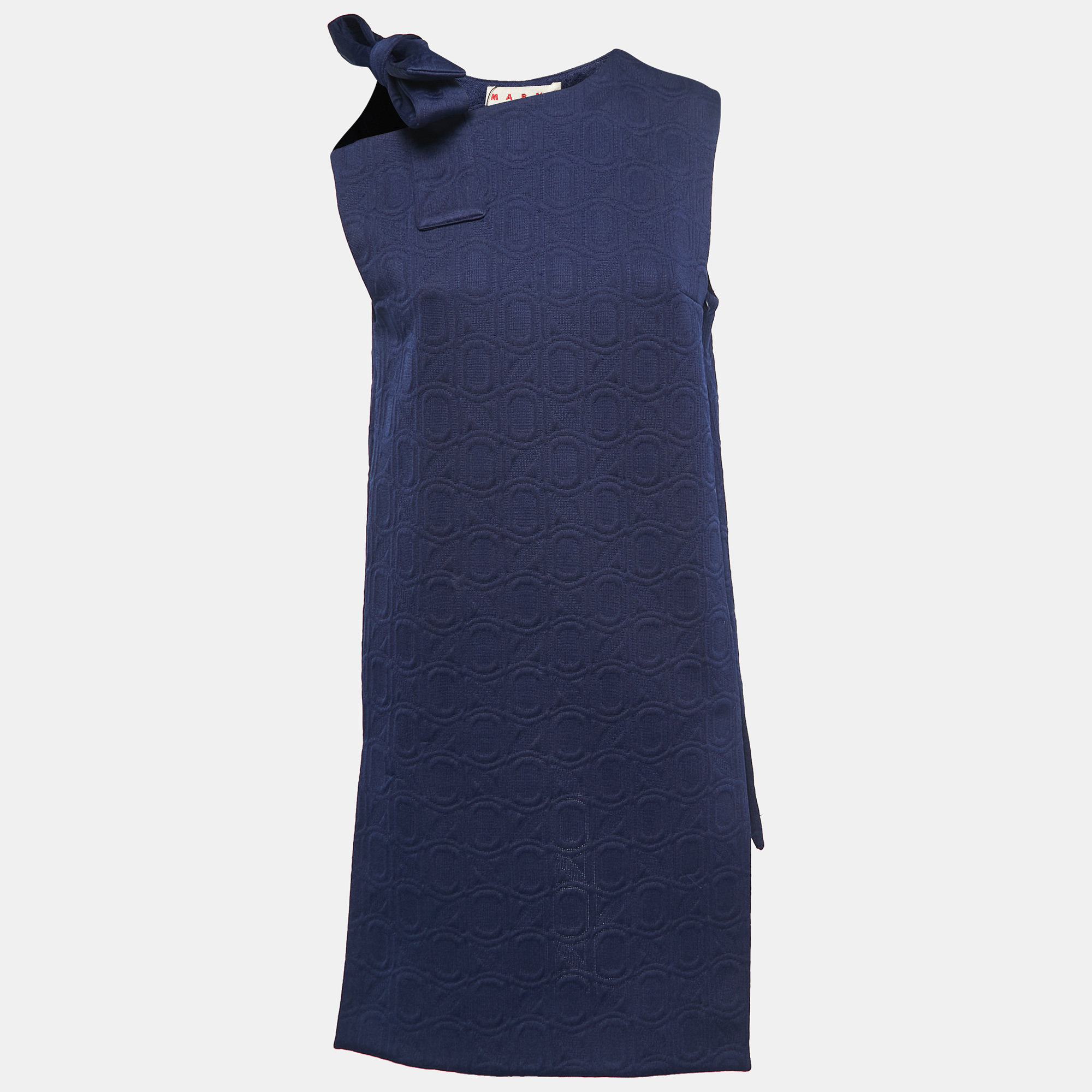 Pre-owned Marni Navy Blue Jacquard Bow Detail Sleeveless Short Dress S