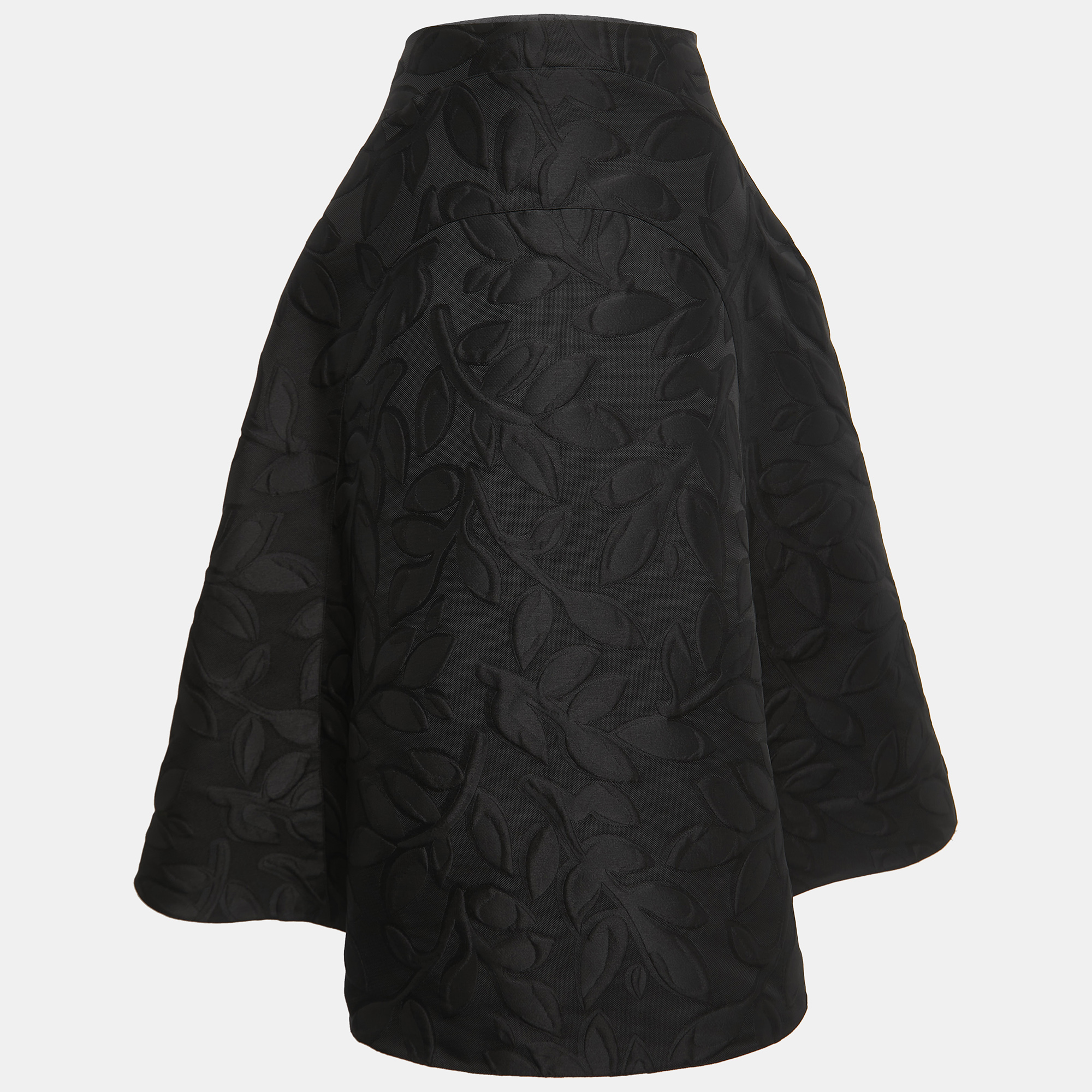 

Marni Black Leaf Patterned Textured Flared Midi Skirt