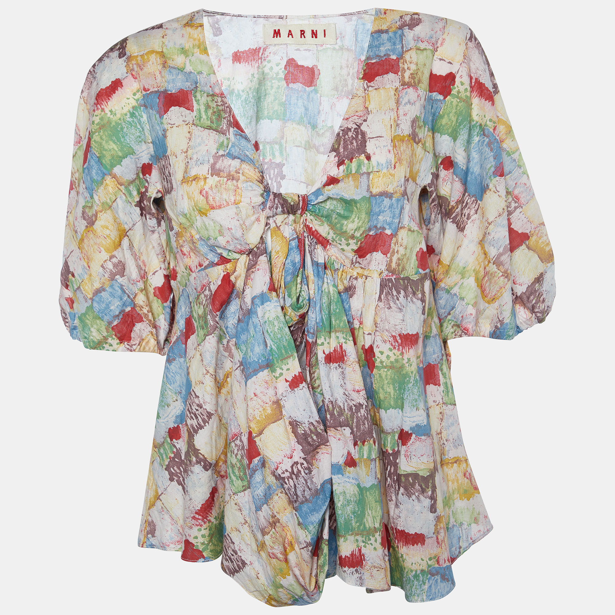 Pre-owned Marni Multicolor Printed Cotton Oversized Top M