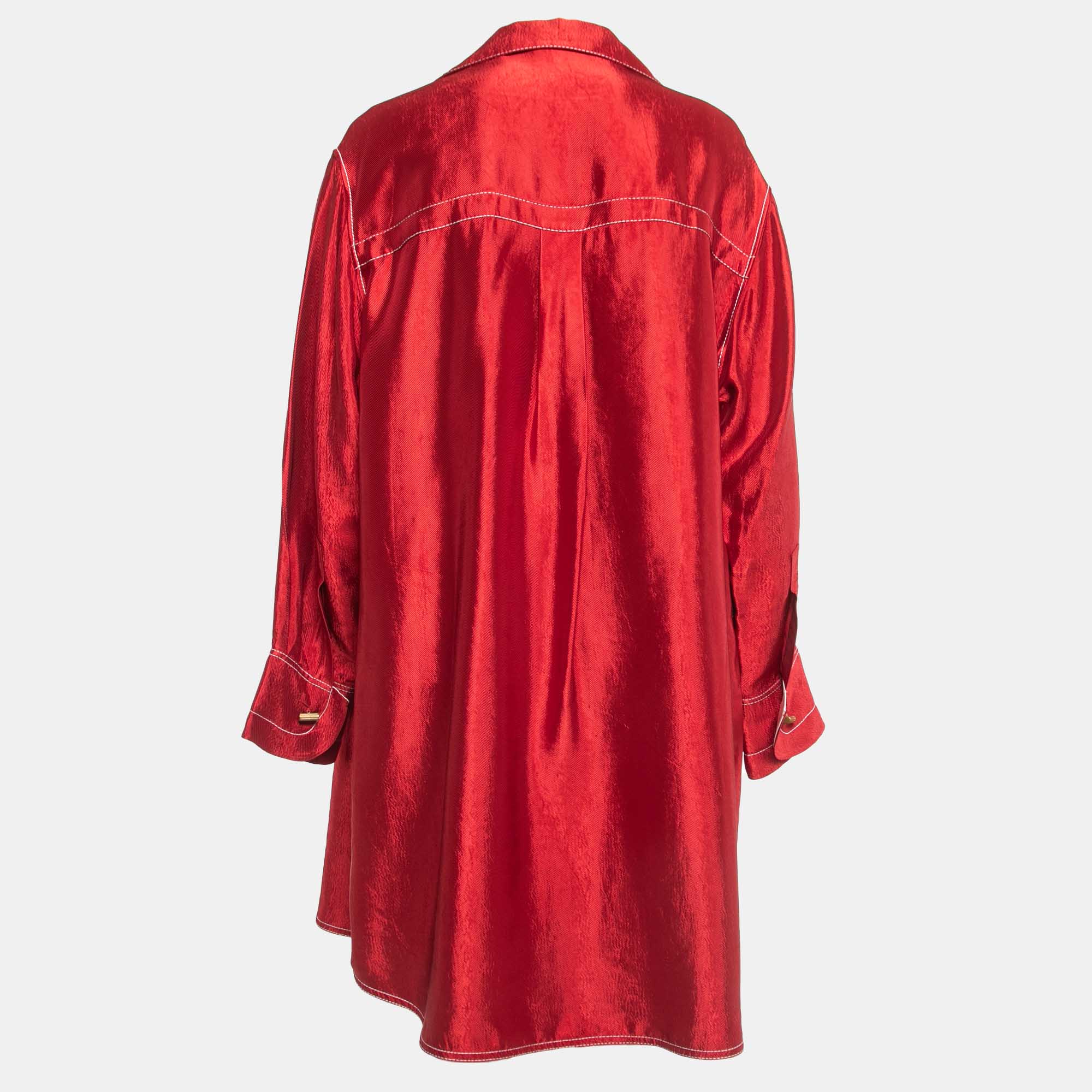 

Marni Red Satin Twill Oversized Shirt Dress