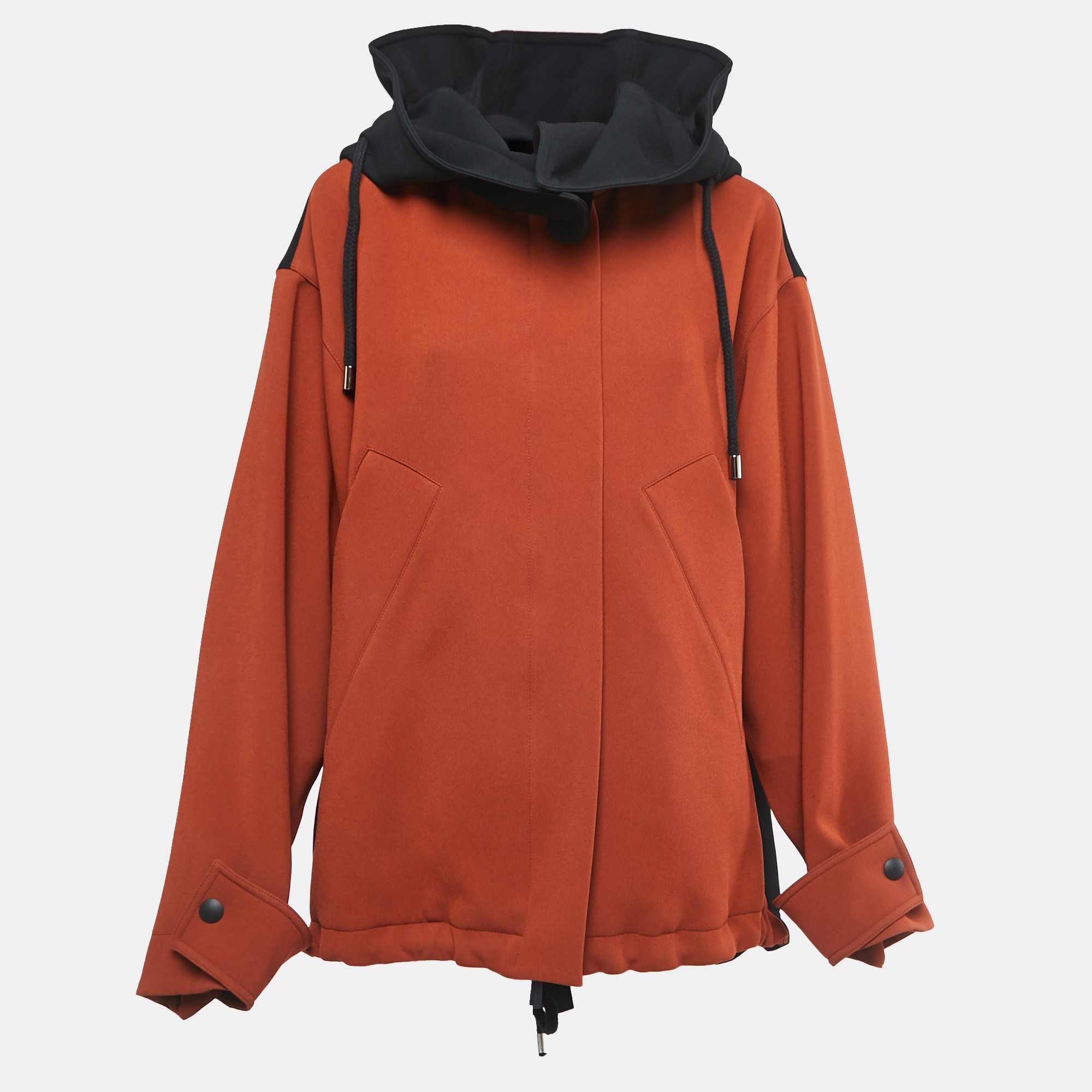 Pre-owned Marni Burnt Orange/black Crepe Hooded Oversized Jacket S